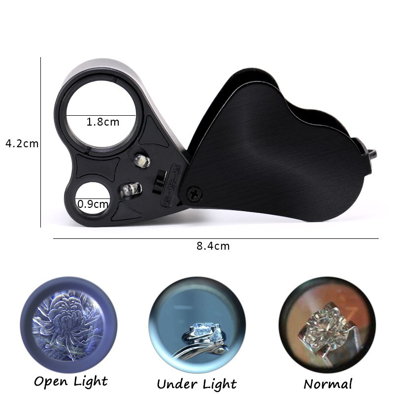 30X 60X Illuminated Jewelers Eye Loupe Foldable Magnifier Bright LED Light Gold