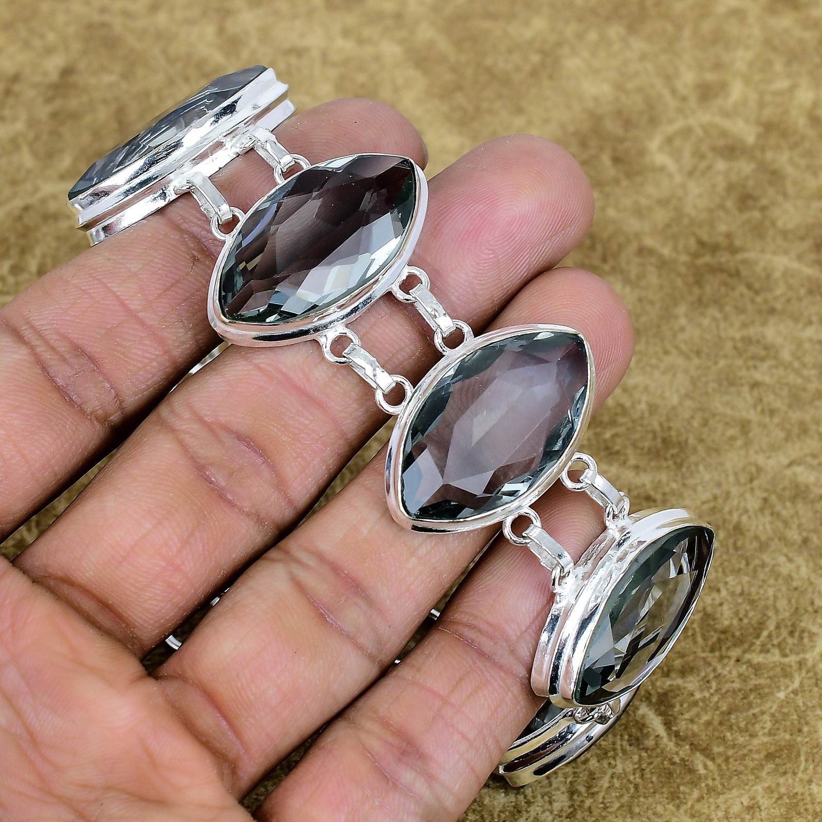 Natural Alexandrite Gemstone Bracelet 925 Sterling Silver Gift Marquise Jewelry
