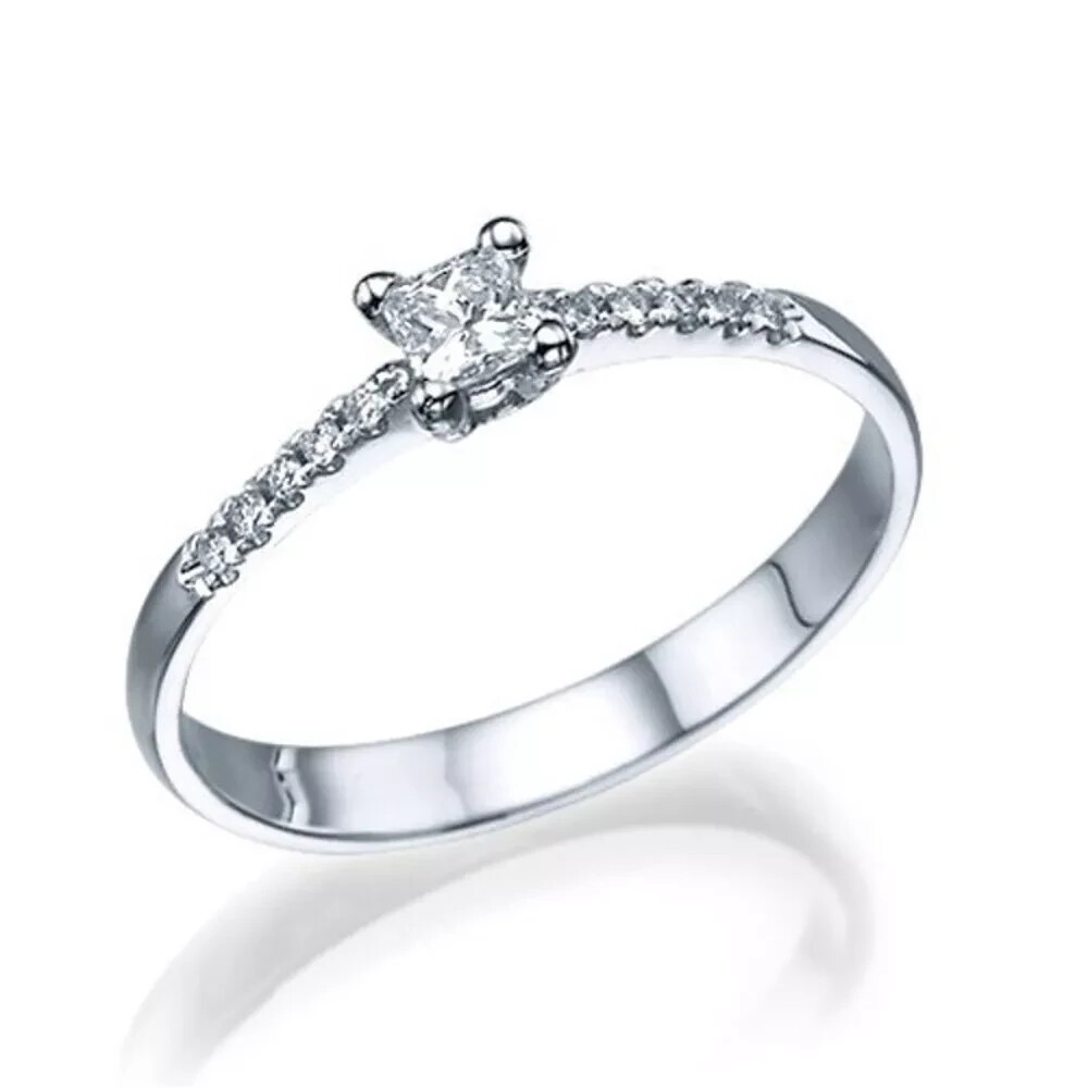 Engagement Ring Round 0.25 Carat Solitaire Moissanite 14k White Gold