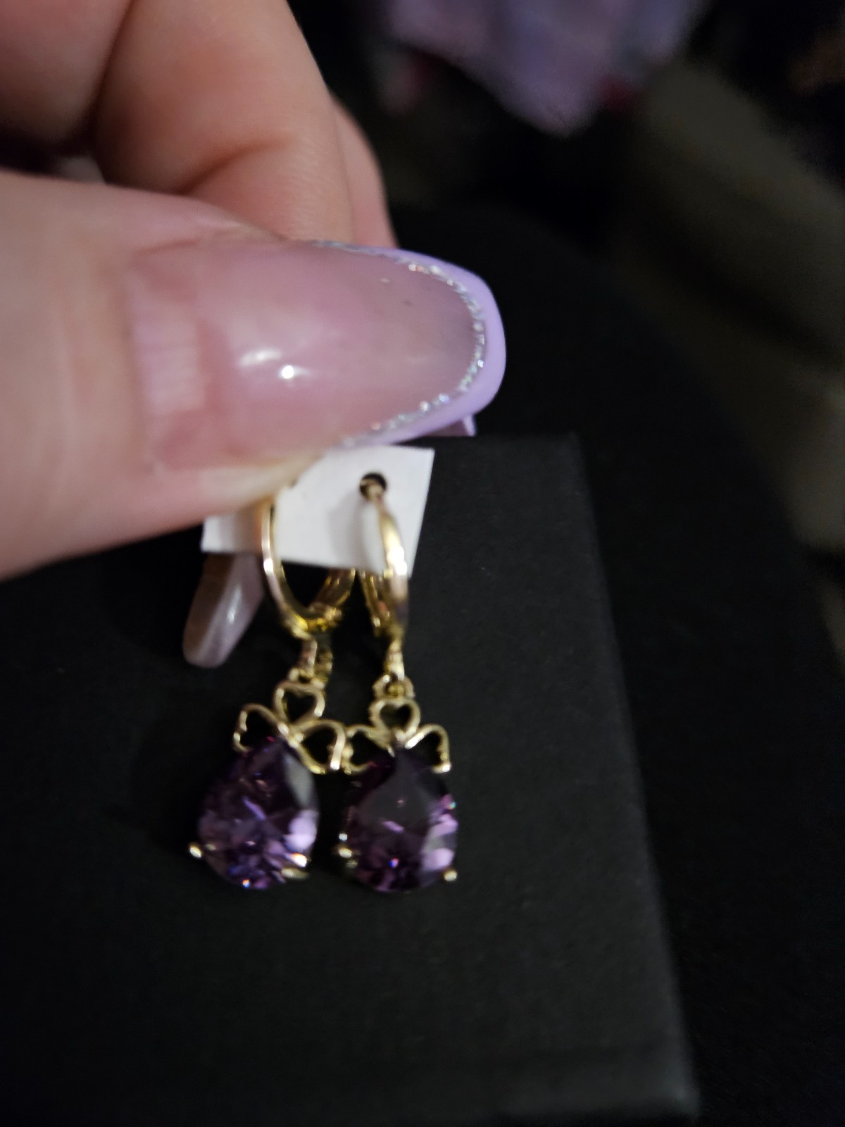 18k gold filled leverback earrings with purple stone