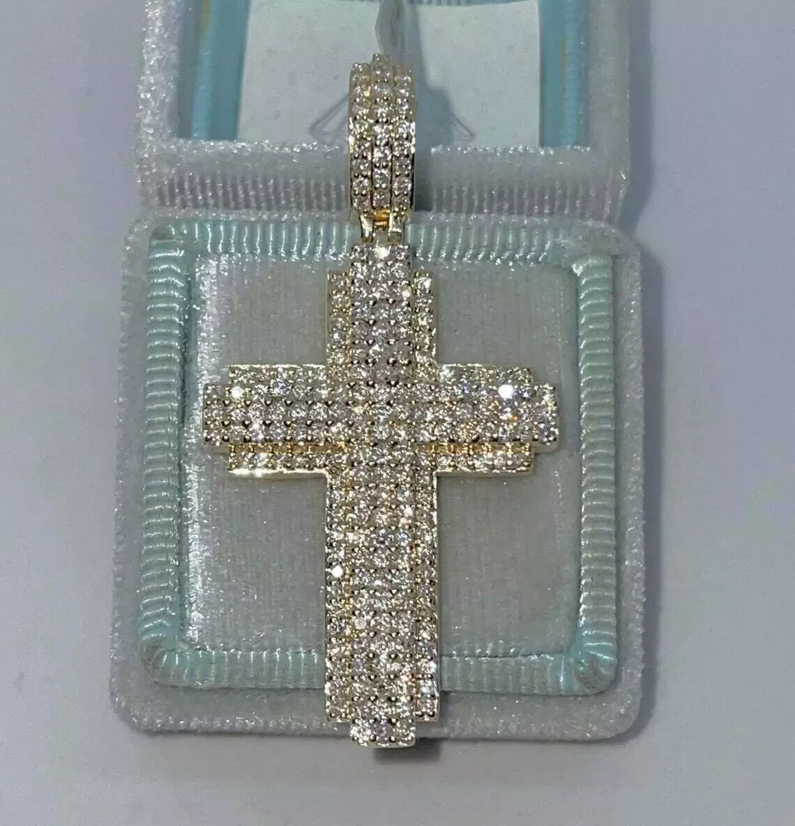 3Ct Round Cut VVS1 Diamond Cross Pendant 14K Yellow Gold Finish 18″Free Chain