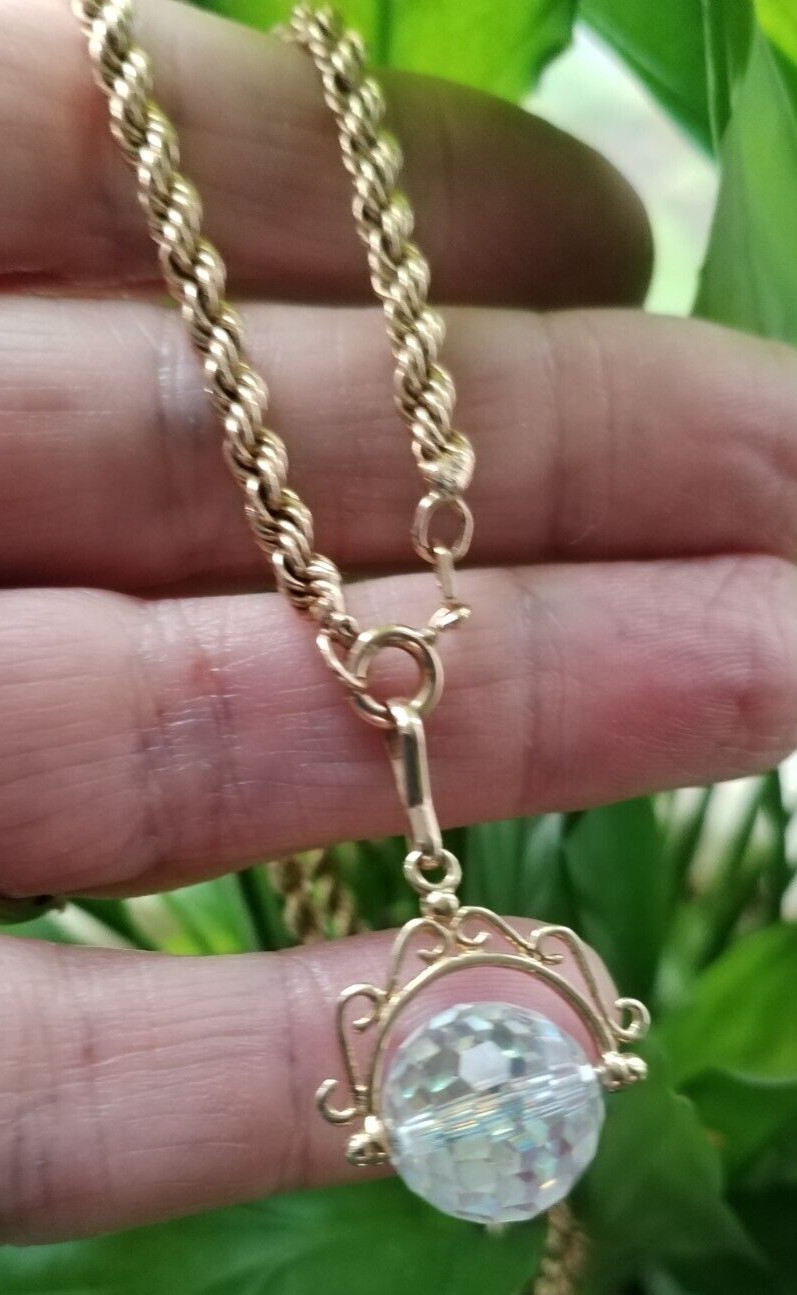 9CT Gold Rope Style Chain/ Detachable Crystal Globe Charm 9.44 Grams Approx. **
