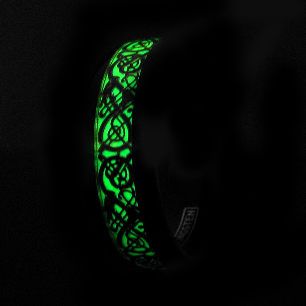 8mm Blue Tungsten Men’s Ring Celtic Dragon *Glow in the Dark* Wedding Band