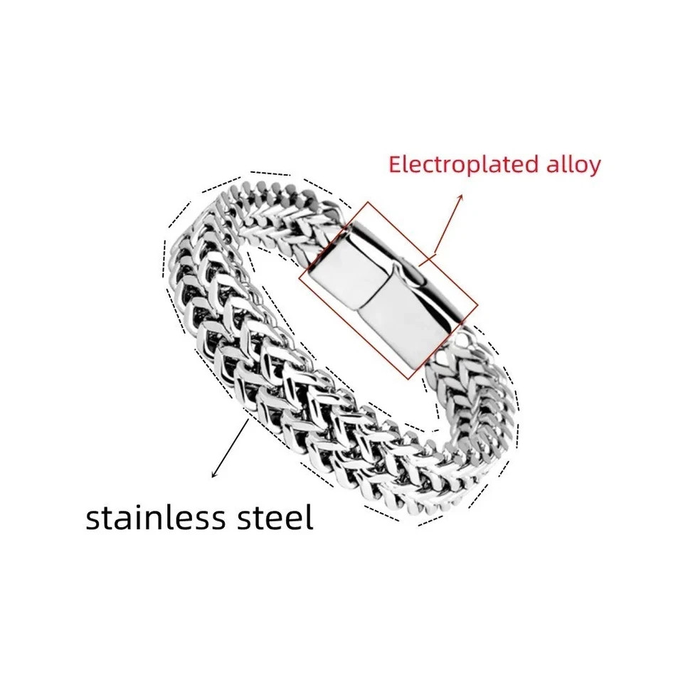 Stainless Steel Fish Scale Bracelet Double Row Braided Magnetic Clasp