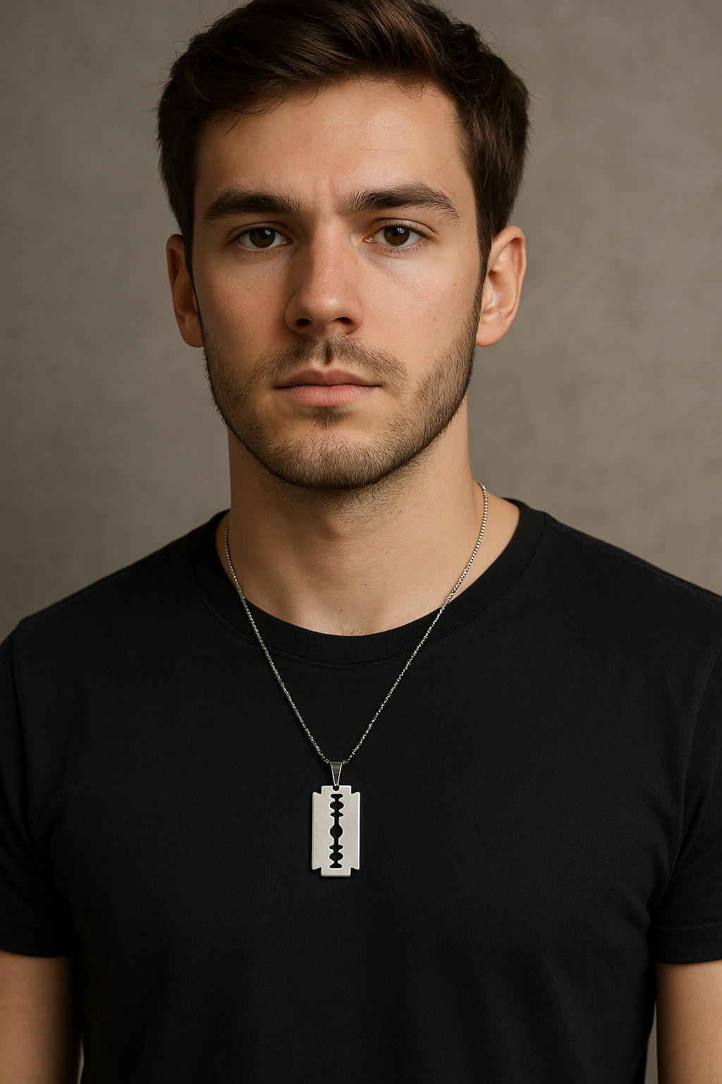 Stainless Steel Silver-Tone Razor Blade Pendant Necklace