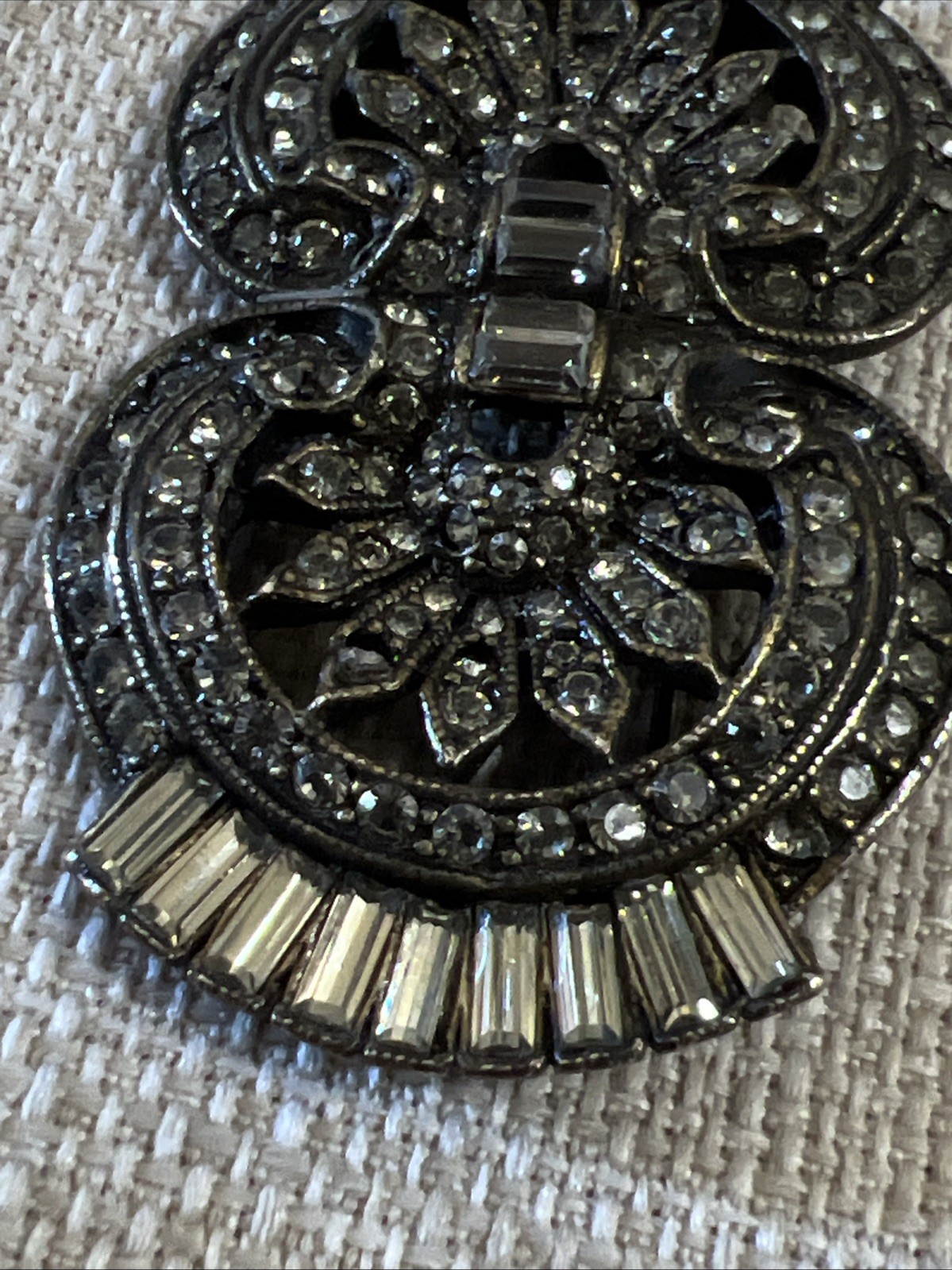 HEIDI DAUS For JIM WALTERS Clear Crystal Art Deco Brooch Antique Gunmetal Beauty