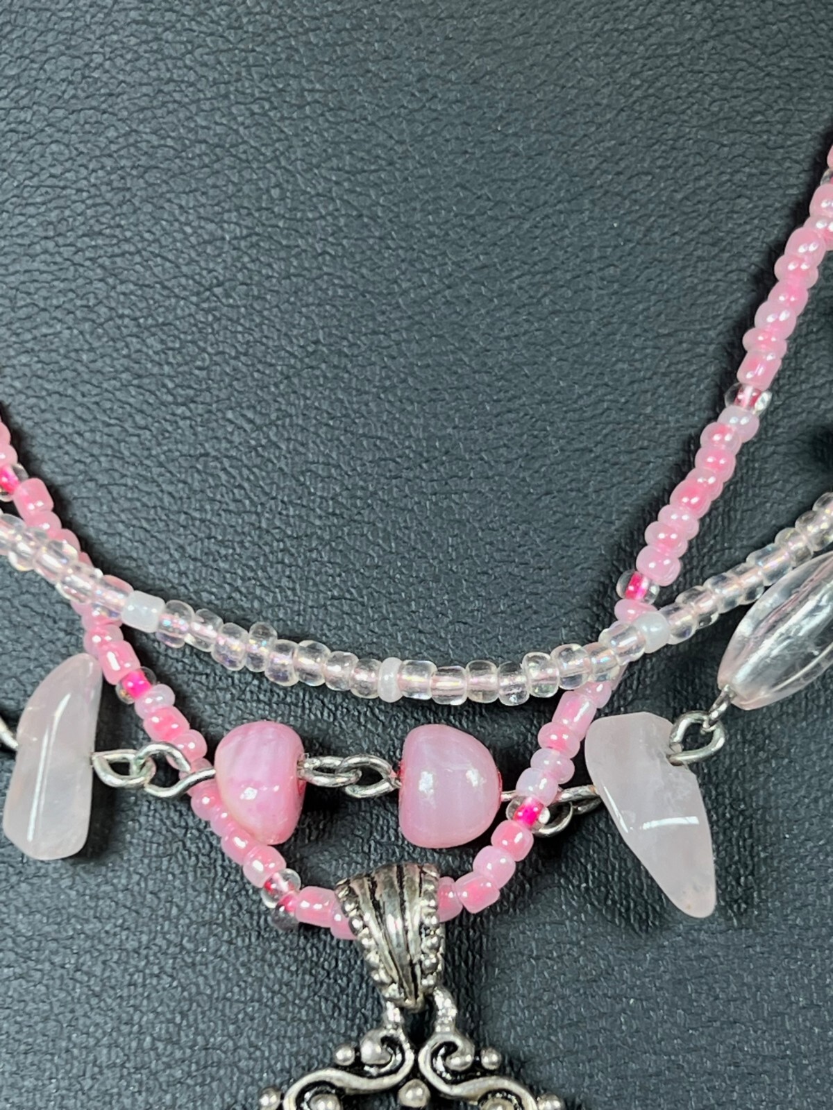 Colorful 16″ Multi Strand Necklace & Matching Pendant with Cabochon Cut Stones