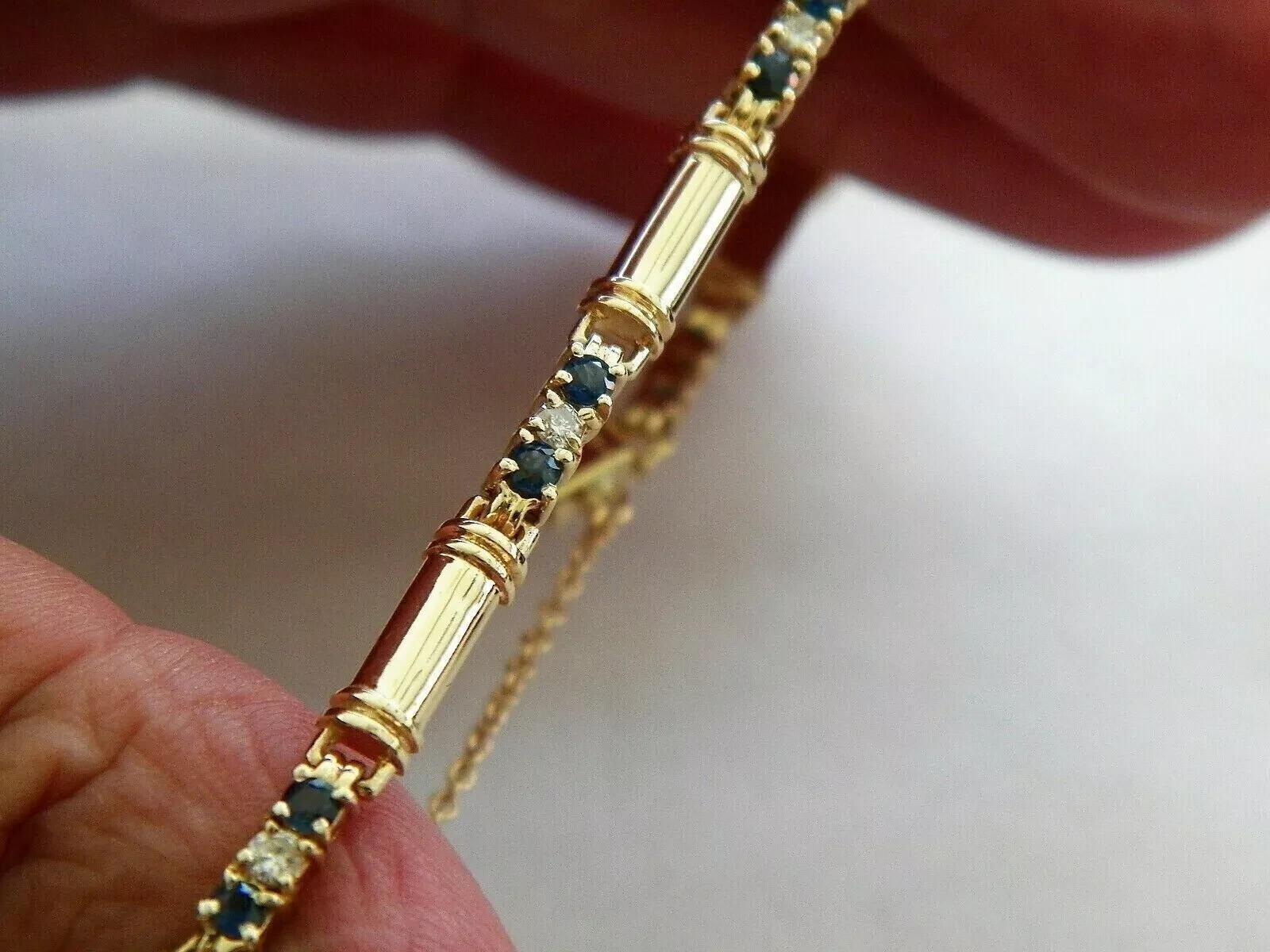 Round Lab Created Blue Sapphire Diamond Women Bracelet 14K Yellow Gold Plated