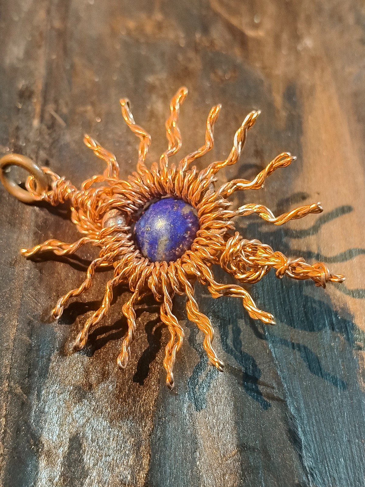 Sun pendant copper lapis lazuli Wire Wrapped energy health luck Jewelry #PS0005