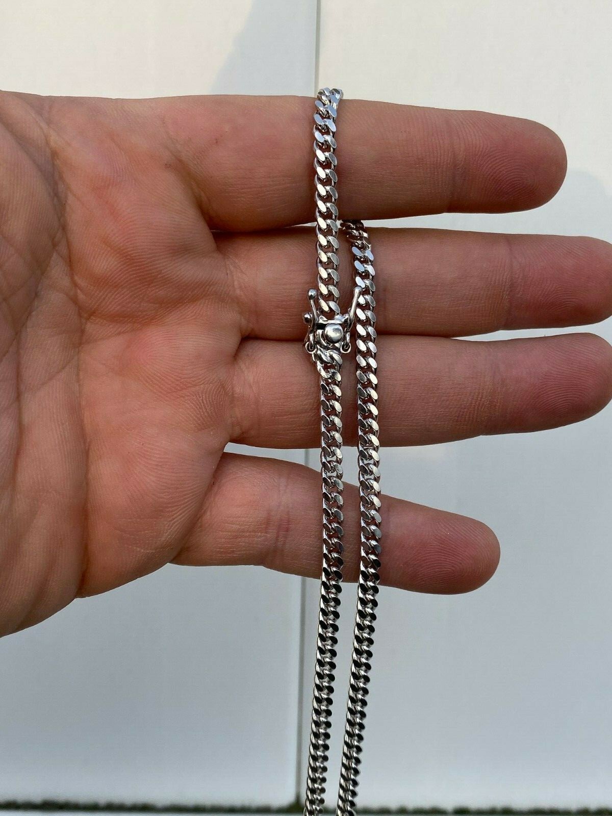 Men’s Miami Cuban Chain Solid 925 Sterling Silver 4mm 18-30″ Box Lock Necklace