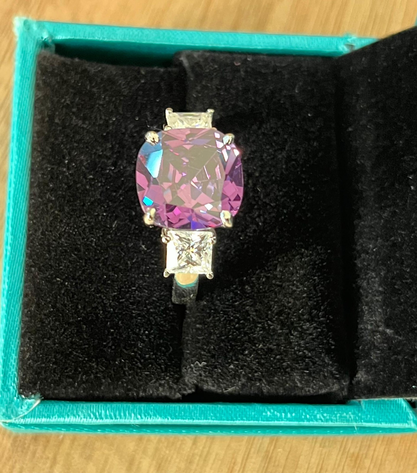 7 Ct Cushion Cut Natural Amethyst Diamond Wedding Bridal Ring her 14K White Gold
