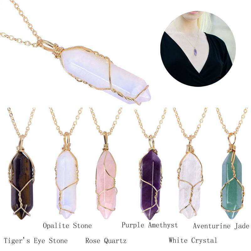 Chakra Crystal Hexagonal Pendants Natural Quartz Stone Healing Pendant Necklace