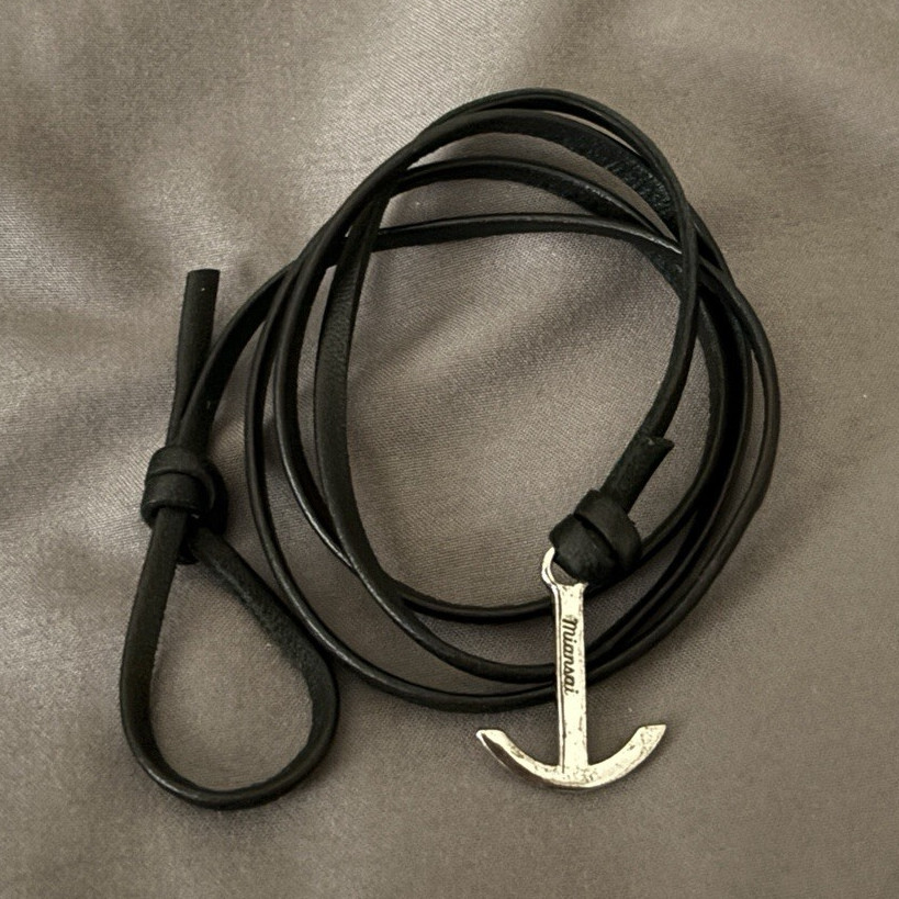 Miansai Black Leather Wrap Bracelet Silver Anchor Men, Worn 3 times