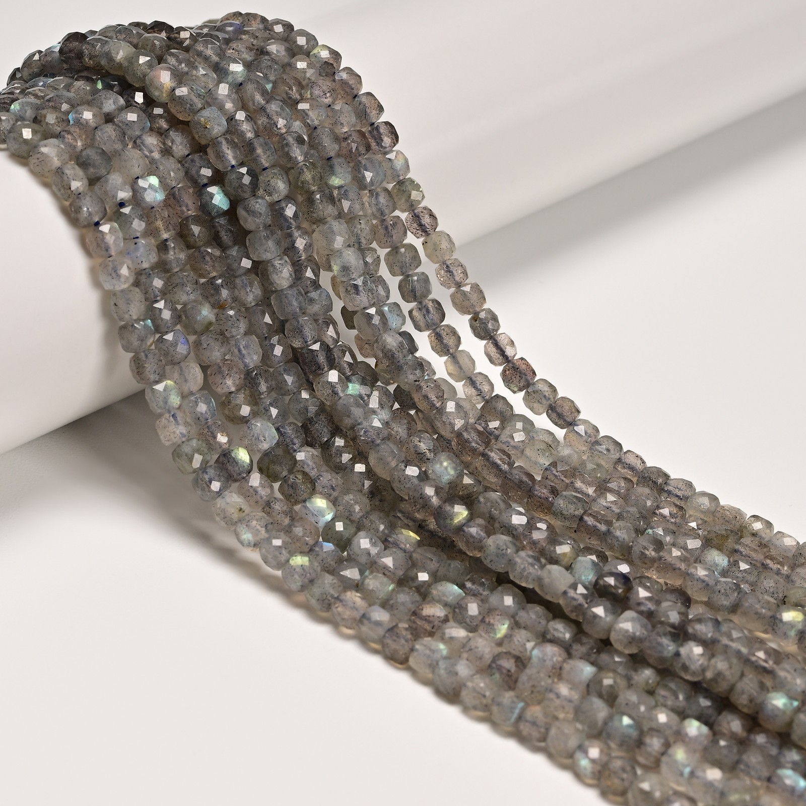 Natural Gray Labradorite Faceted Cube Beads Size 4-5mm 15.5″ Strand