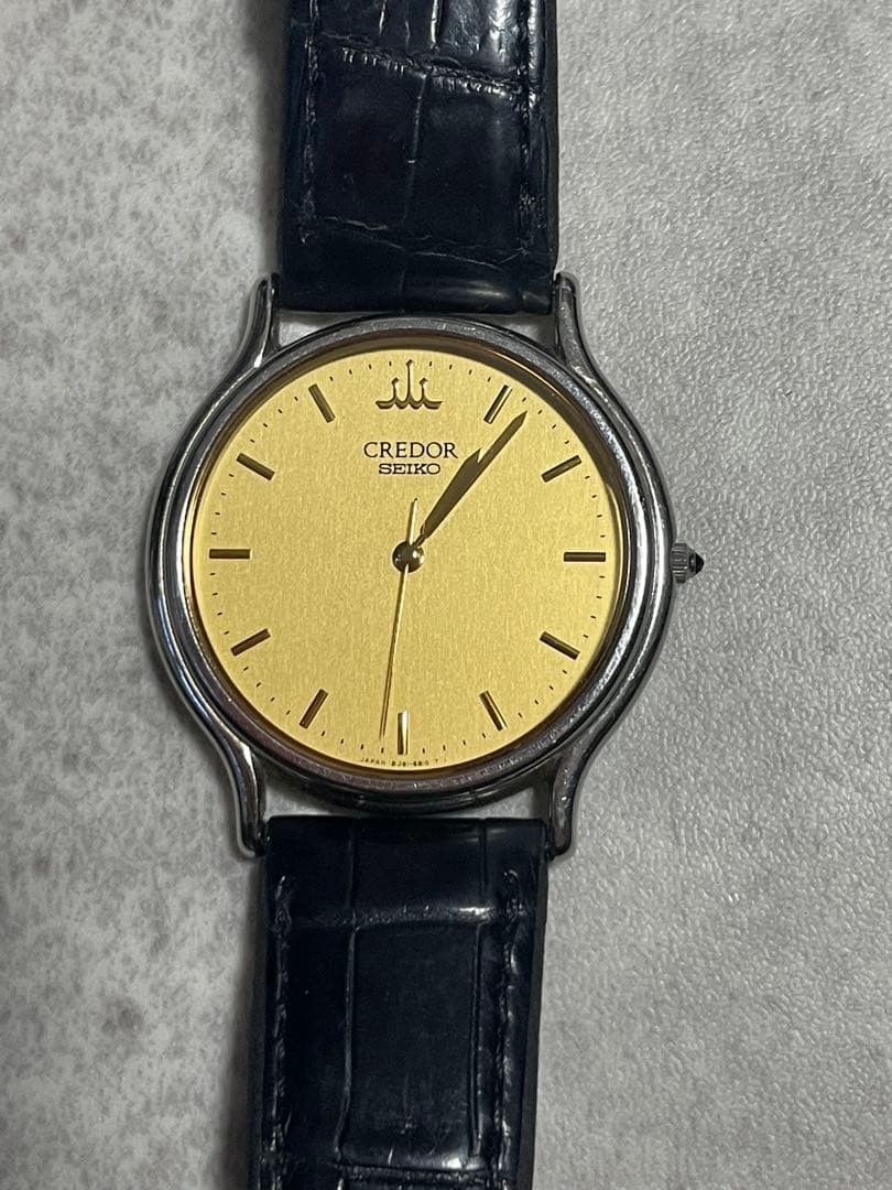 SEIKO Credor 8J81-6A30 Gold Dial Quartz Mens Watch Needs Battery Engraved Japan