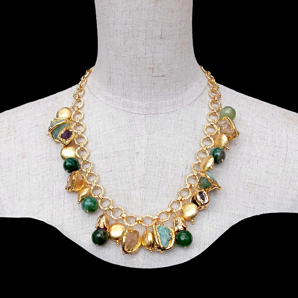 Natural Multi Gemstone Necklace Citrine Amethyst Amazonite Rough Raw Charm