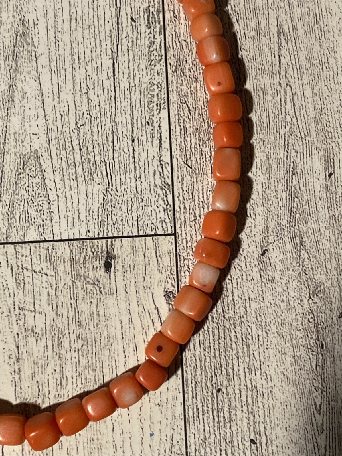 Salmon Bamboo Coral Cube Sterling Silver Closure 18” Bead Necklace Boho