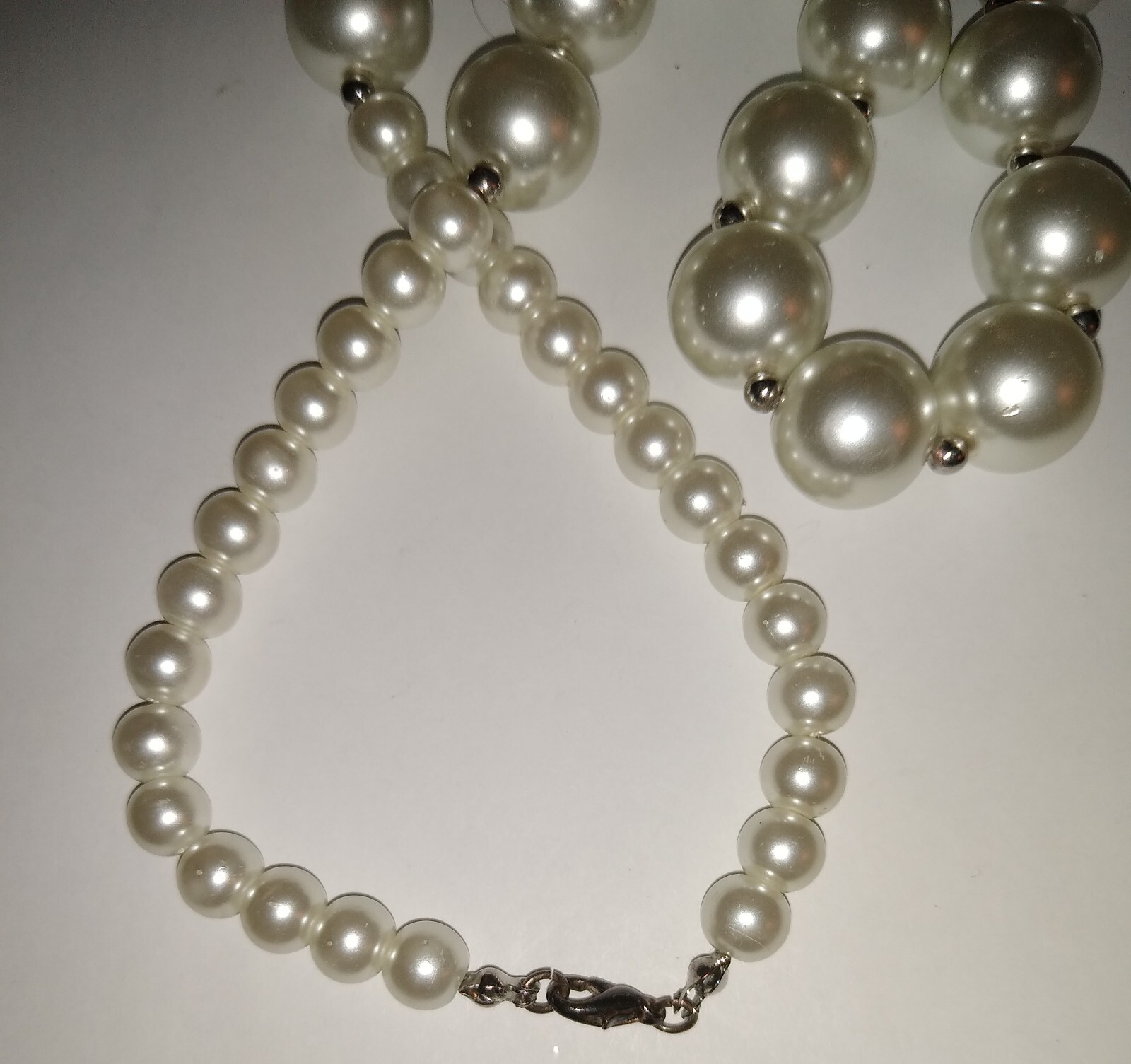 Vintage Very Light Silver Simulated Pearl Necklace 26″