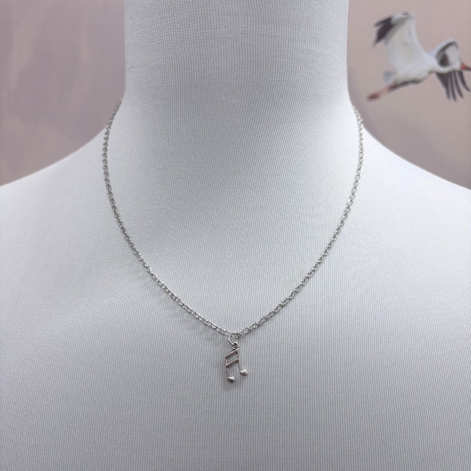 Silver Dainty Music Note Pendant Adjustable Necklace | 16″ + 2″ Extender