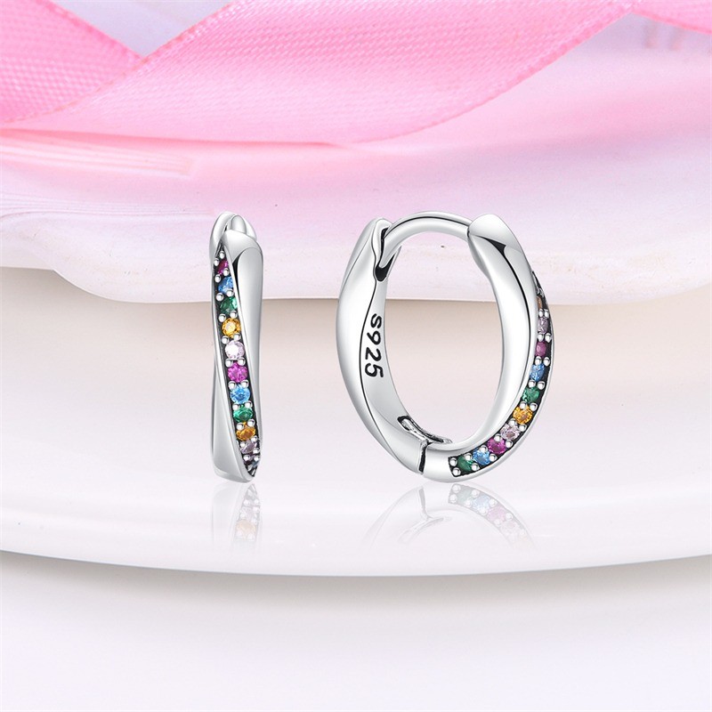 PANDACH 925 Sterling Silver Tiny Colorful CZ Huggie Hoop Earrings For Women Gift