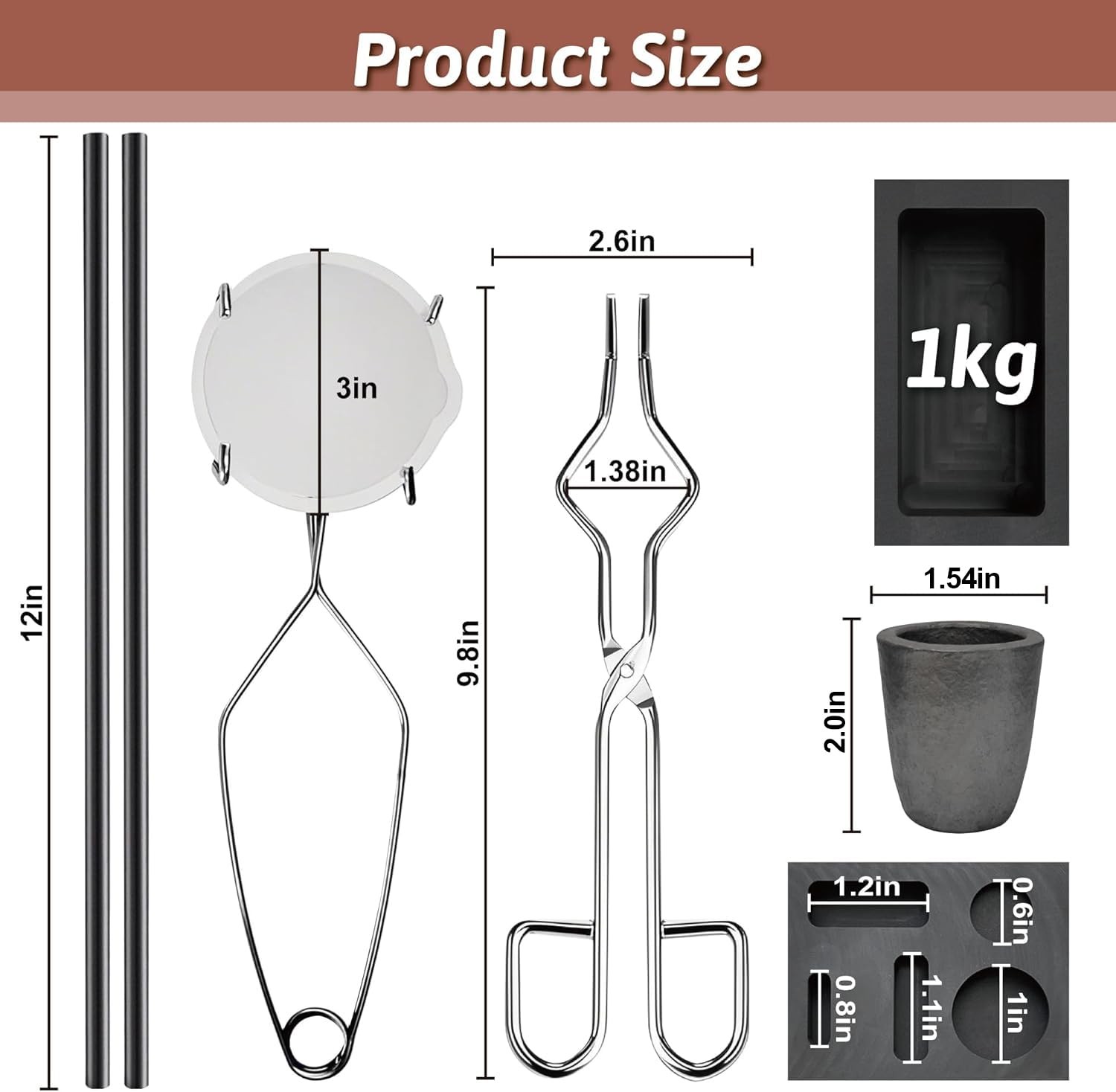 Nelyrho 8-in-1 Metal Casting Kit, Graphite Crucible Set for Melting Metals | Inc