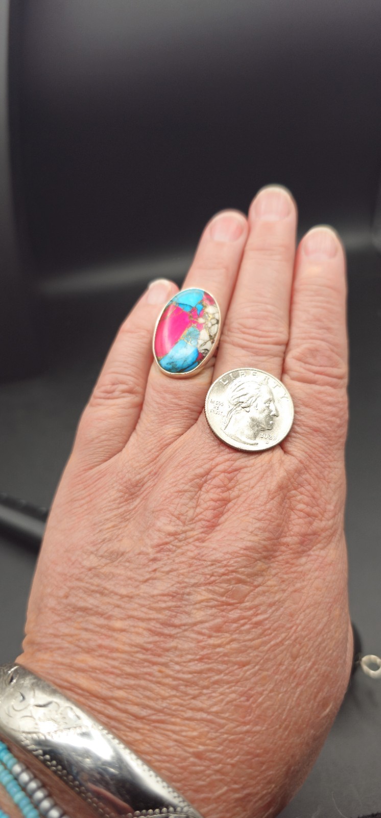 Cotton Candy Turquoise Sterling Silver Ring Size 7 Oval Pink Blue White 925