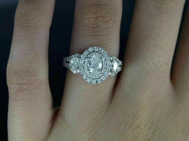 14K White Gold Plated 2.50CT Oval Cut Moissanite Halo Wedding Engagement Ring