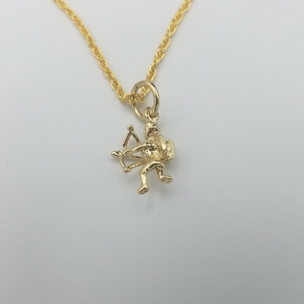 14KT GOLD EP CUPID BOW & ARROW CHARM & 16,18,20,24 OR 30″ ROPE CHAIN 2212