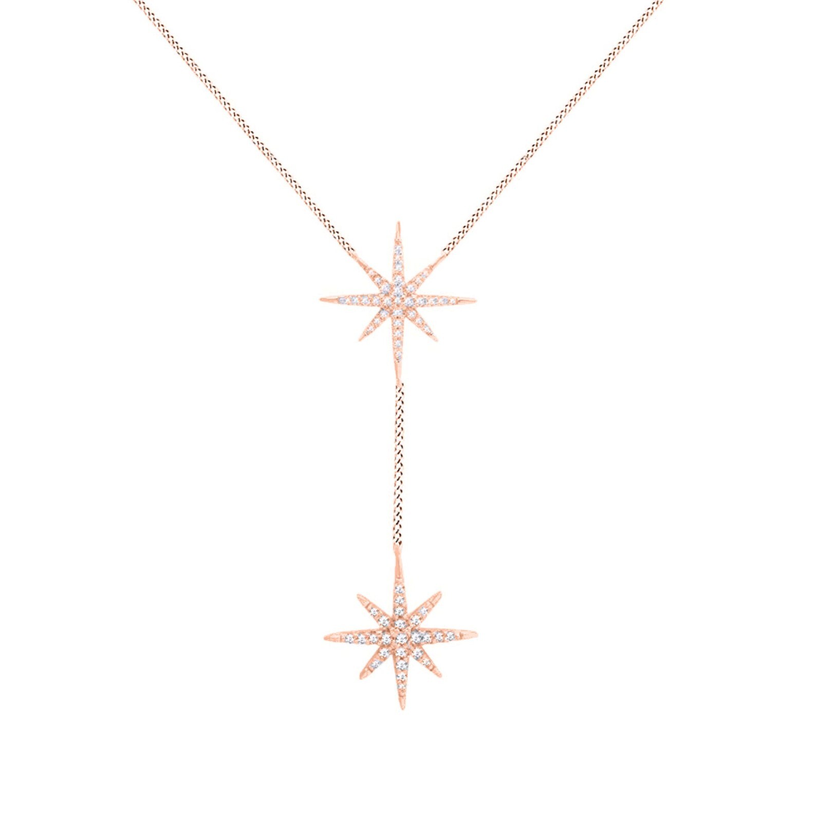 18k Rose Gold Plated CZ Starburst Pendant Necklace 18 Inches For Women