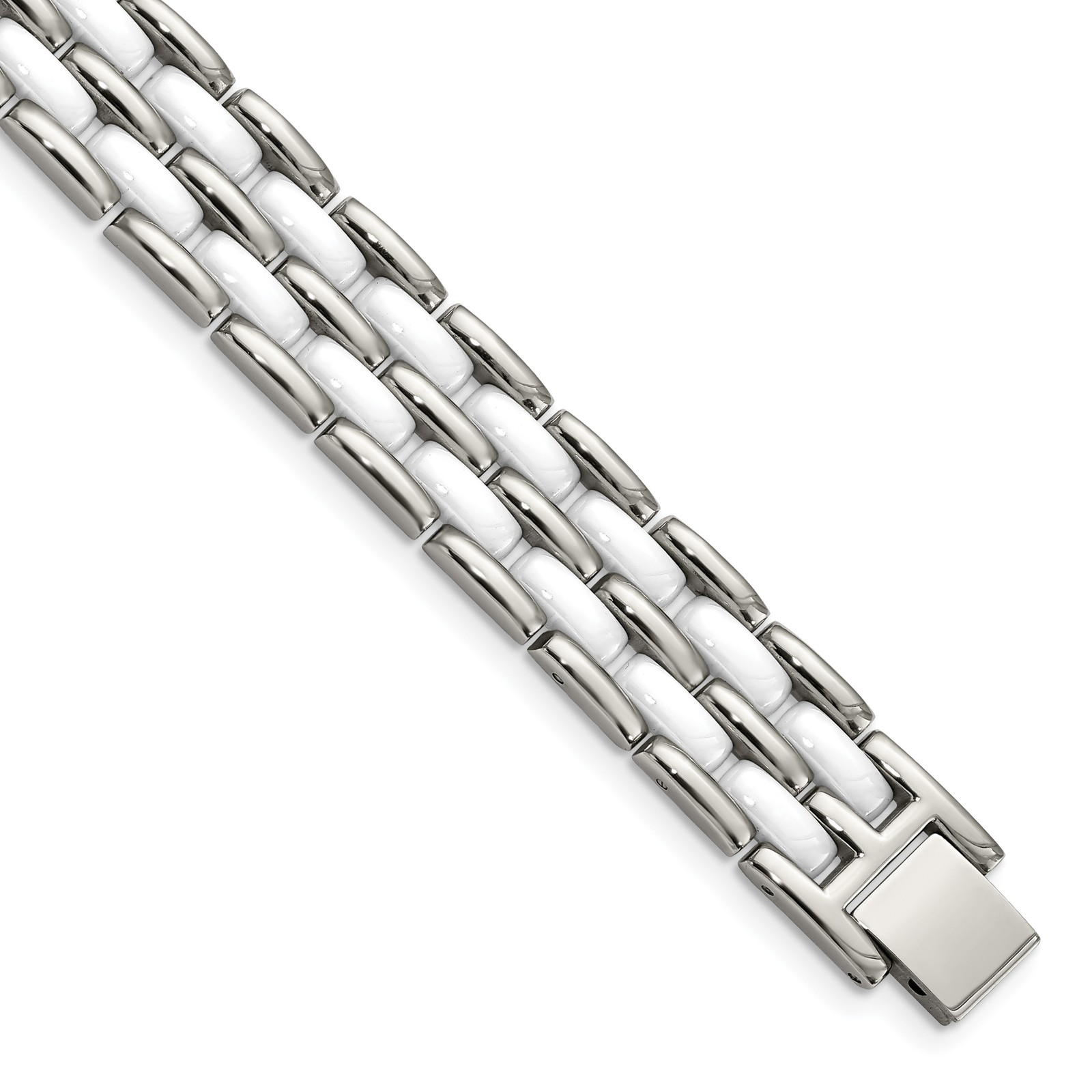 Chisel Stainless Steel Polished with Double Row White Ceramic 8.25 inch Link Bra