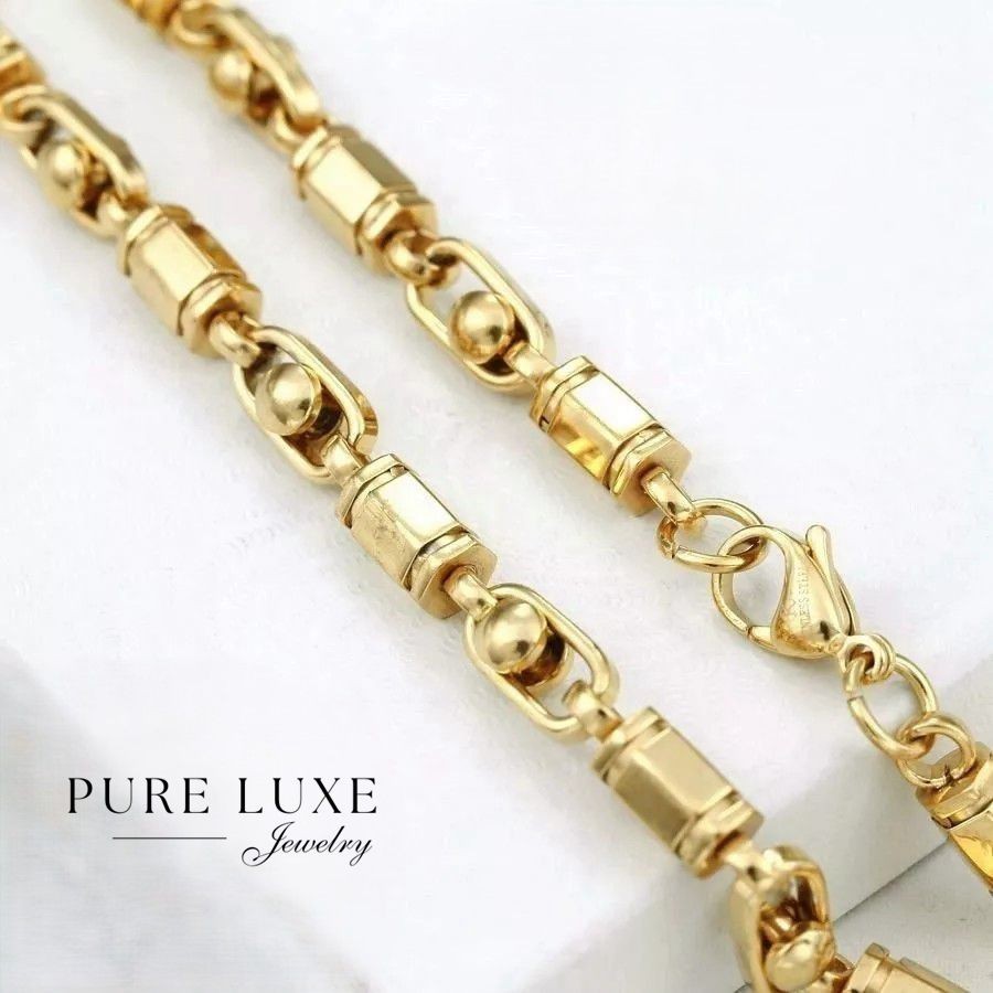 Men’s 8.5″ 24″ Stainless Steel 6mm Hexagon Bar Chain Bracelet,Gold Plated.Box