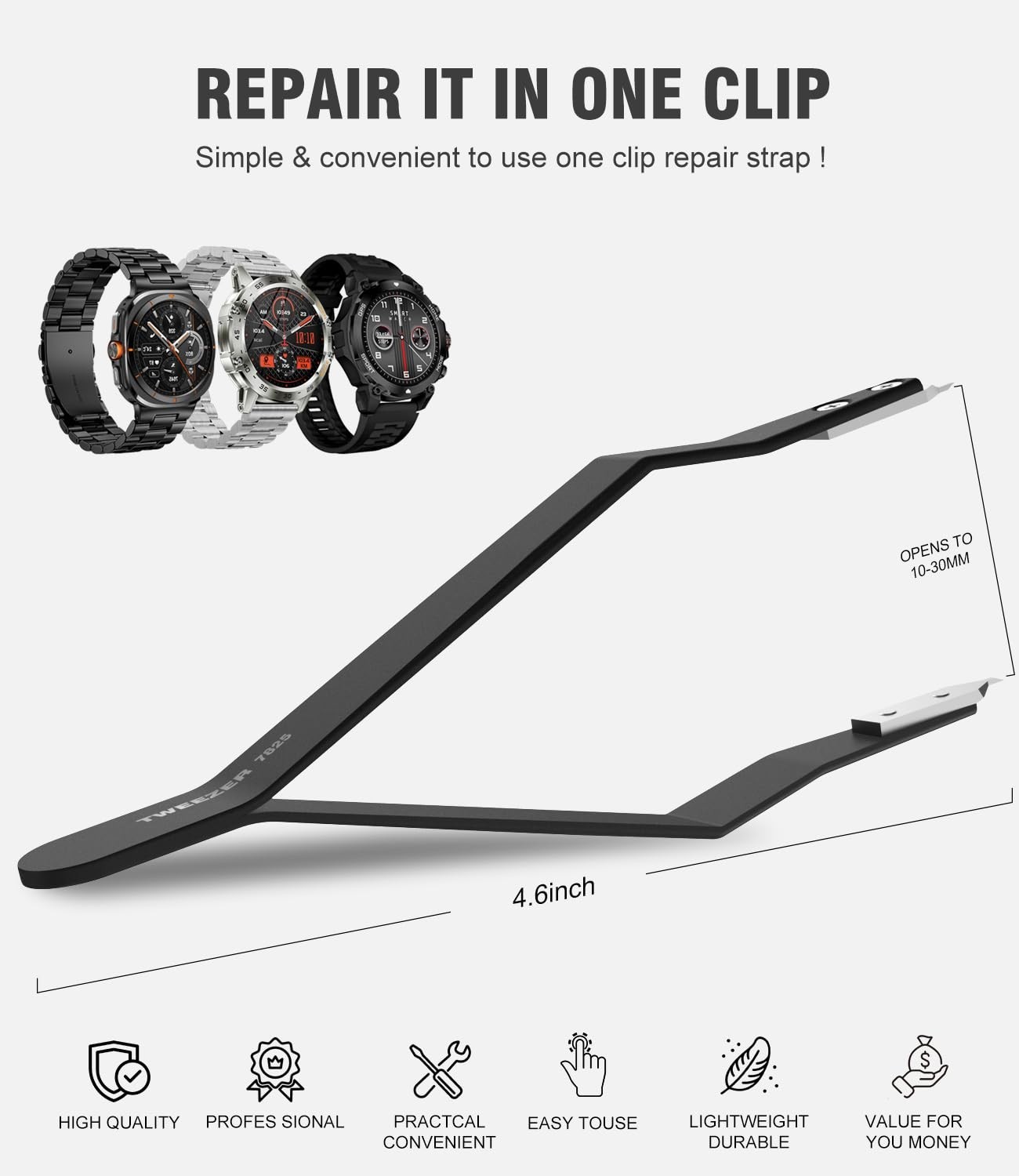 Spring Bar Tweezer Tool for Watch Repair, Plier Removal Tool – Black 7825