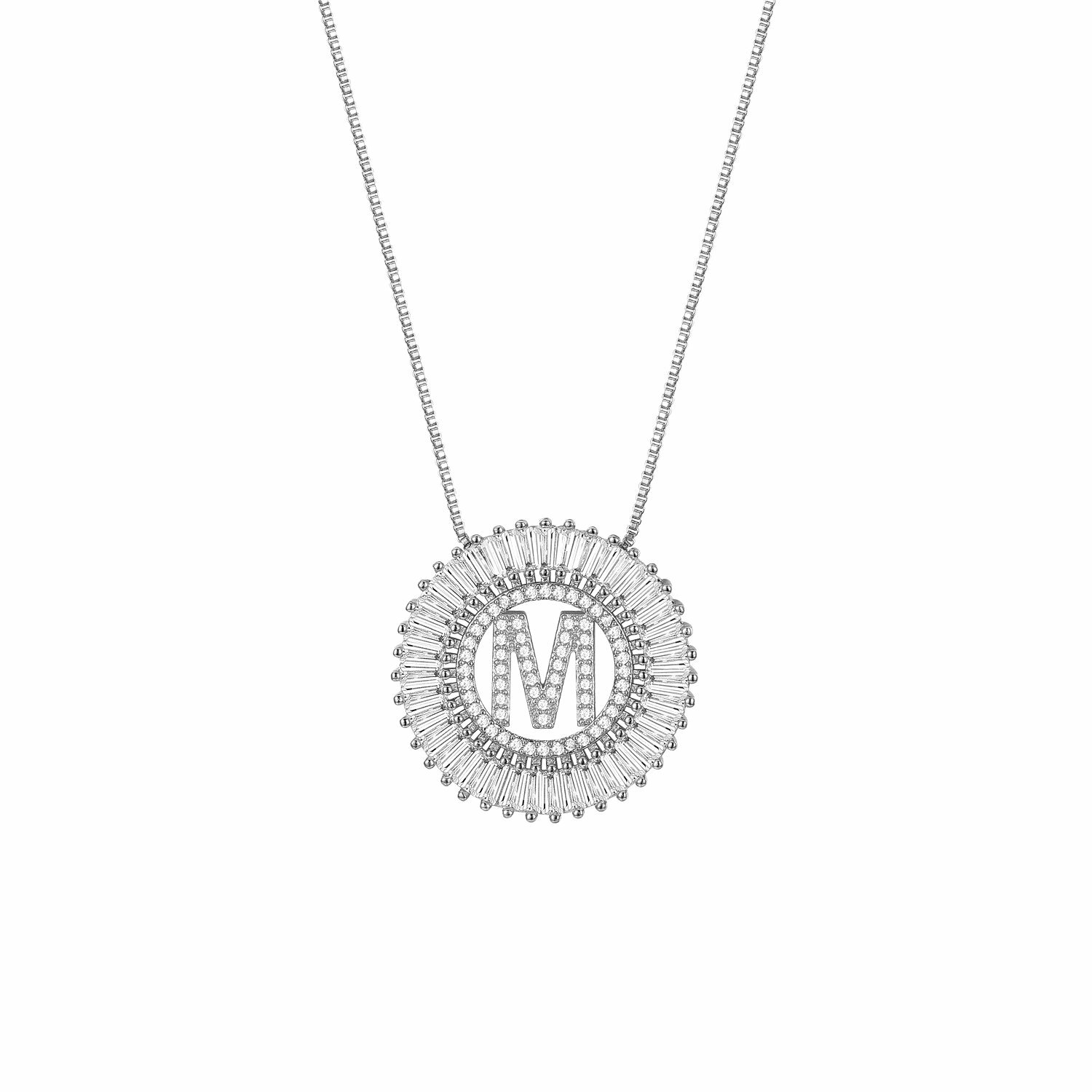 Initial Letters A to Z Stainless Steel Crystal CZ Pendant Necklace Women Jewelry