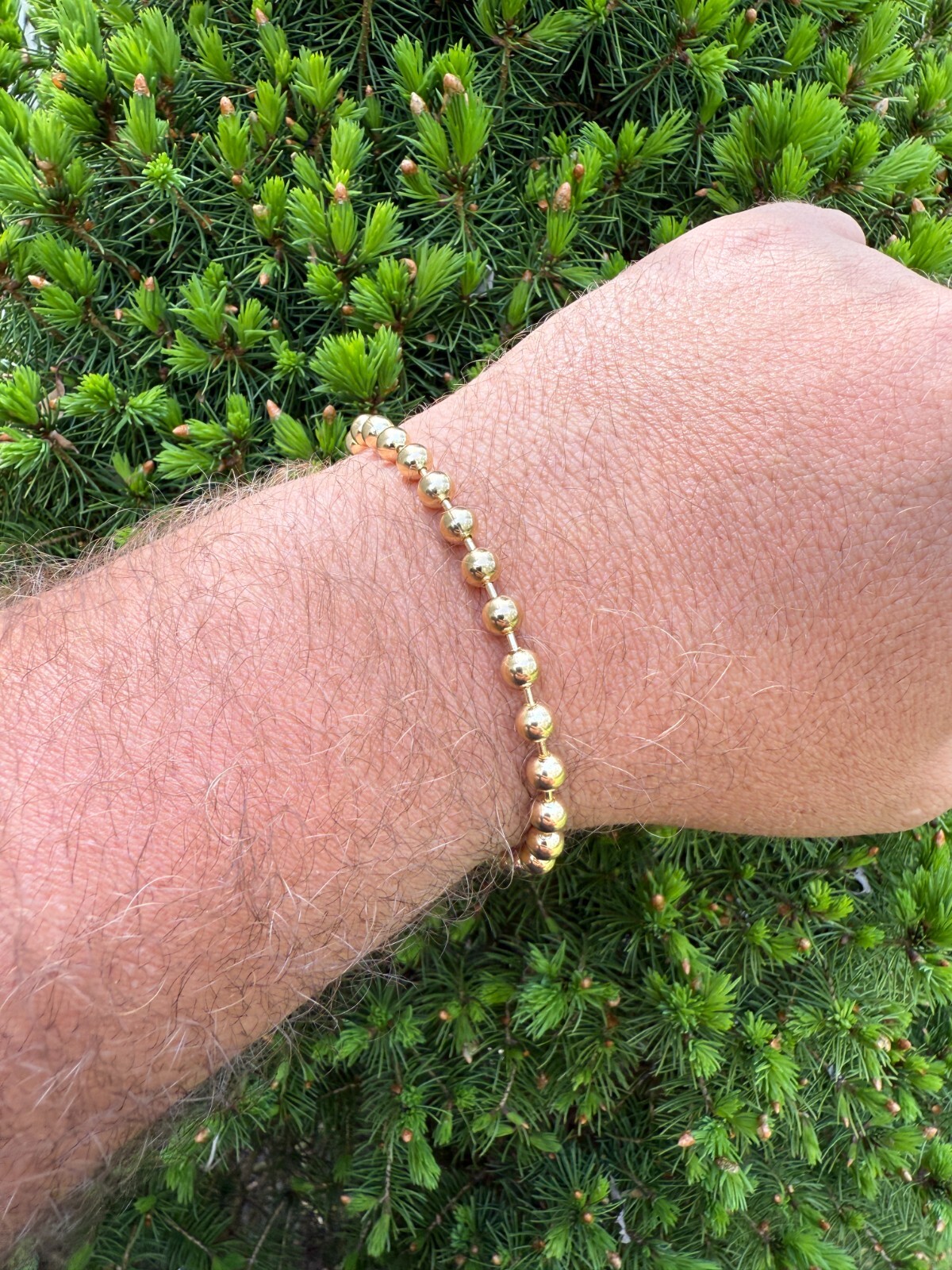 Men’s Solid 14k Gold Over 925 Silver Ball Bead Bracelet 5mm Thick Beads – 8″