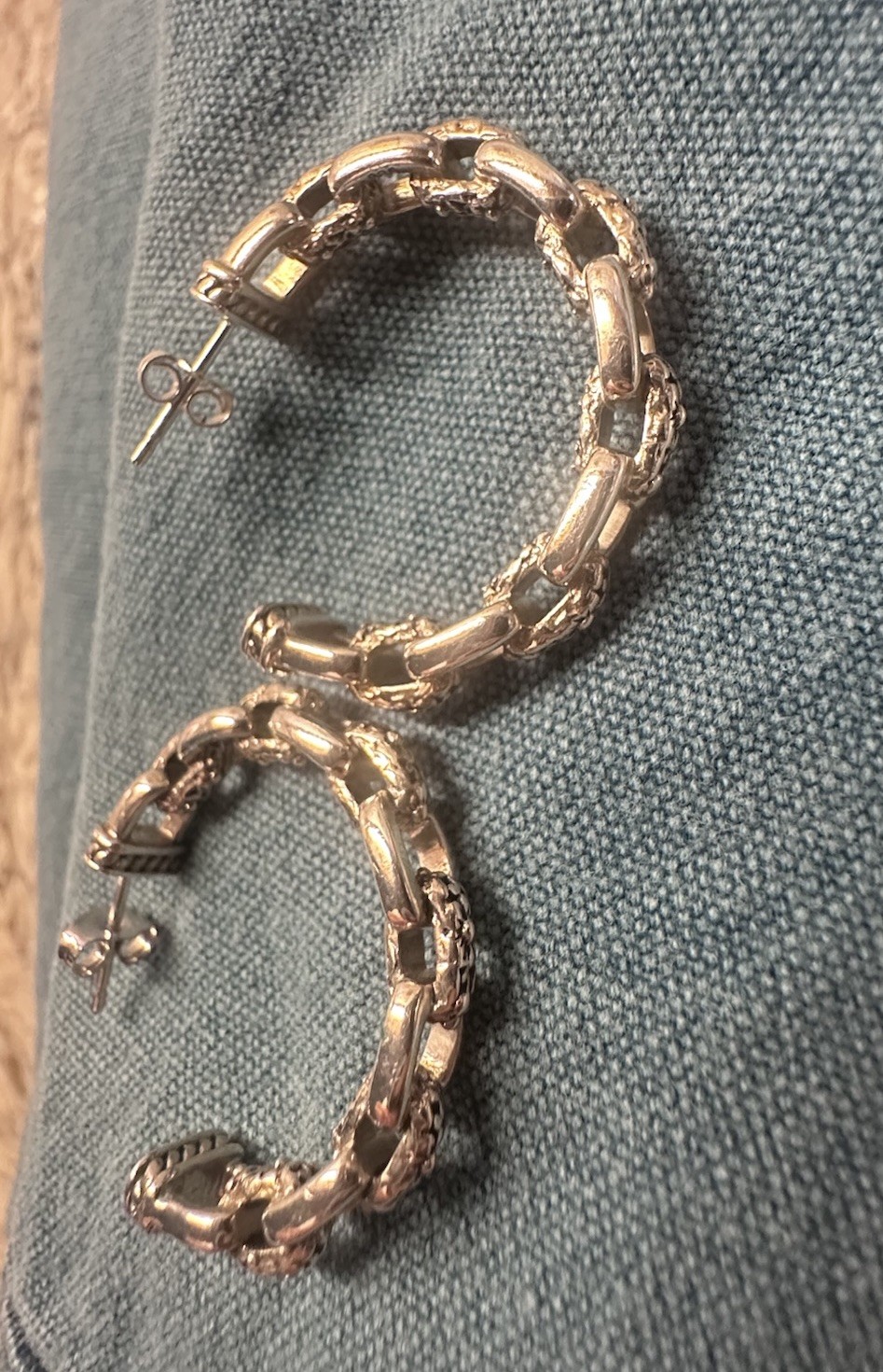 JAI Sterling Silver Link & Box Chain Hoop Earrings 1”