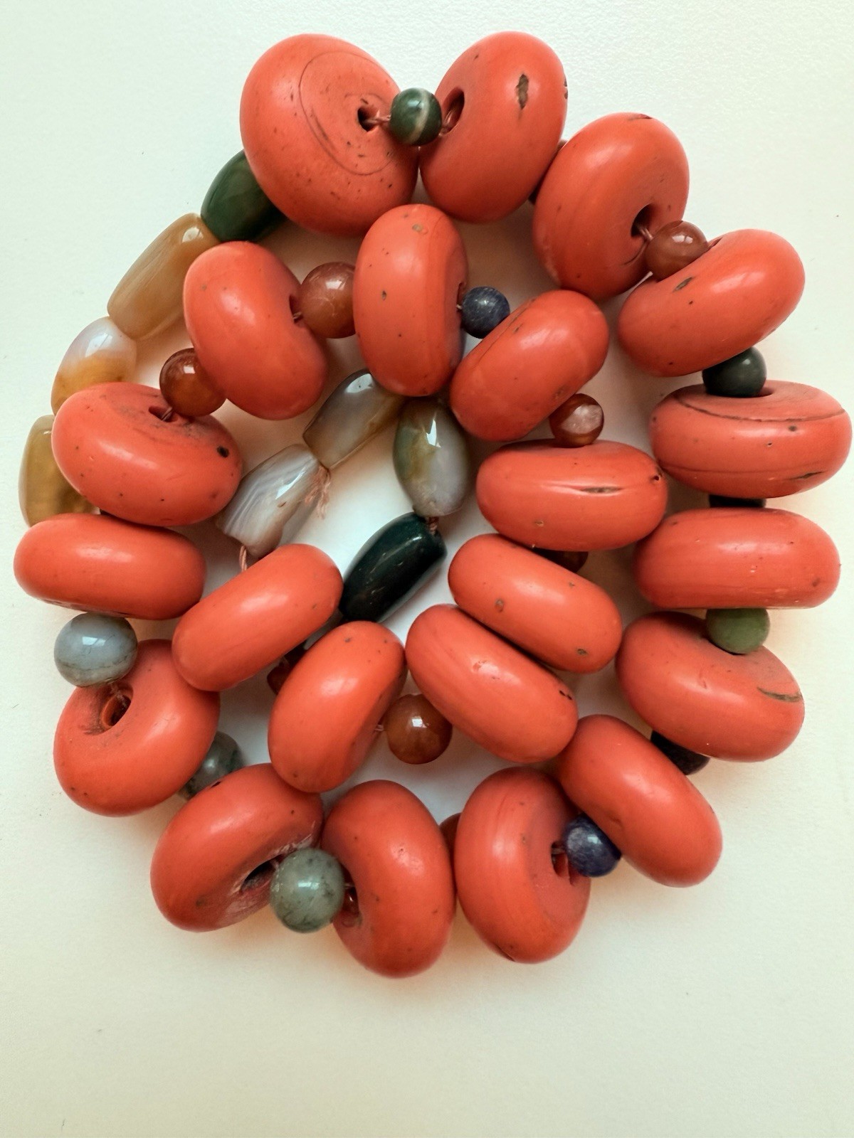 Vintage Nepal Sherpa Coral Glass Bead Necklace (2970)