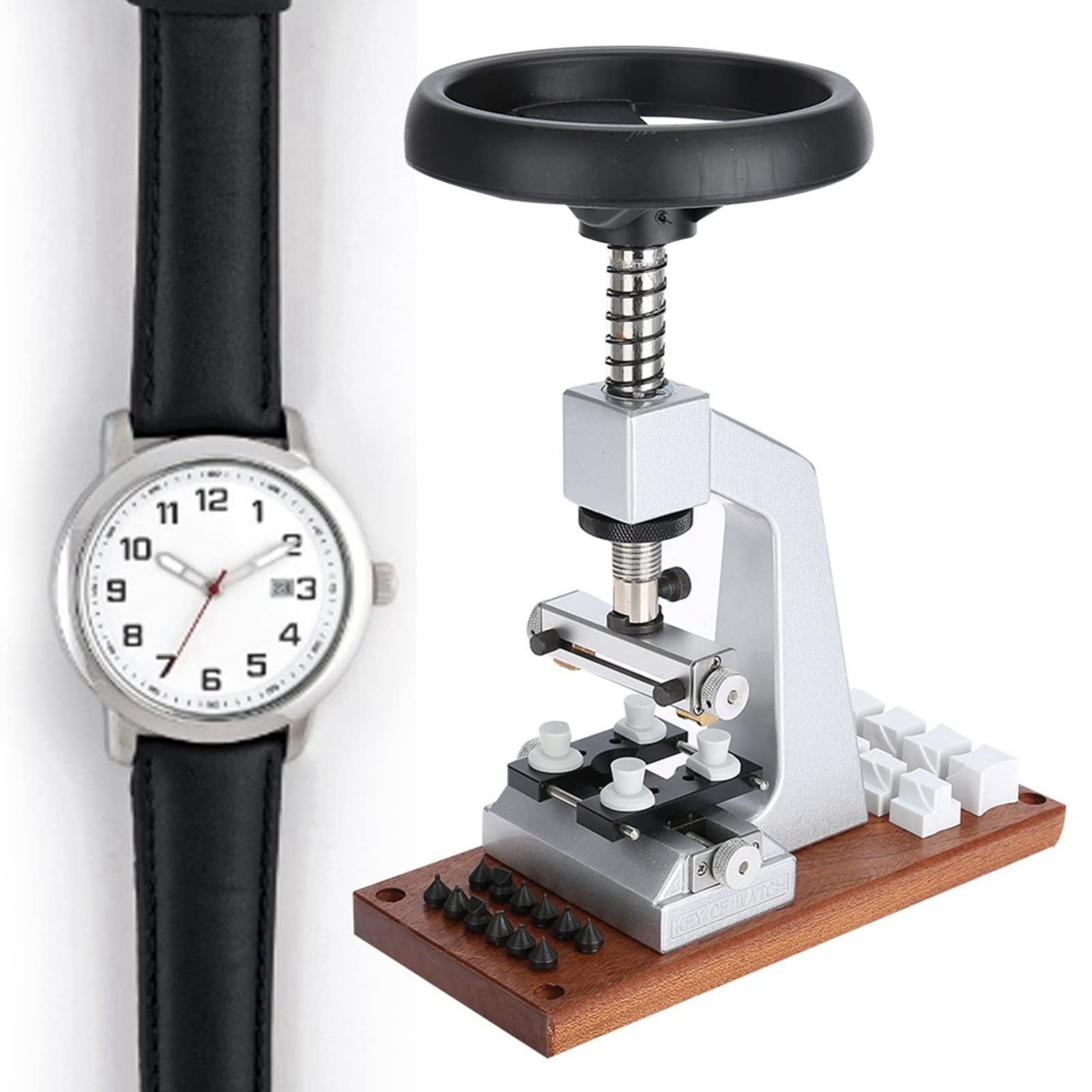 Watch Case Opener Tool, Bench Press for Watch Back Removal, Metal Base Repair Ki