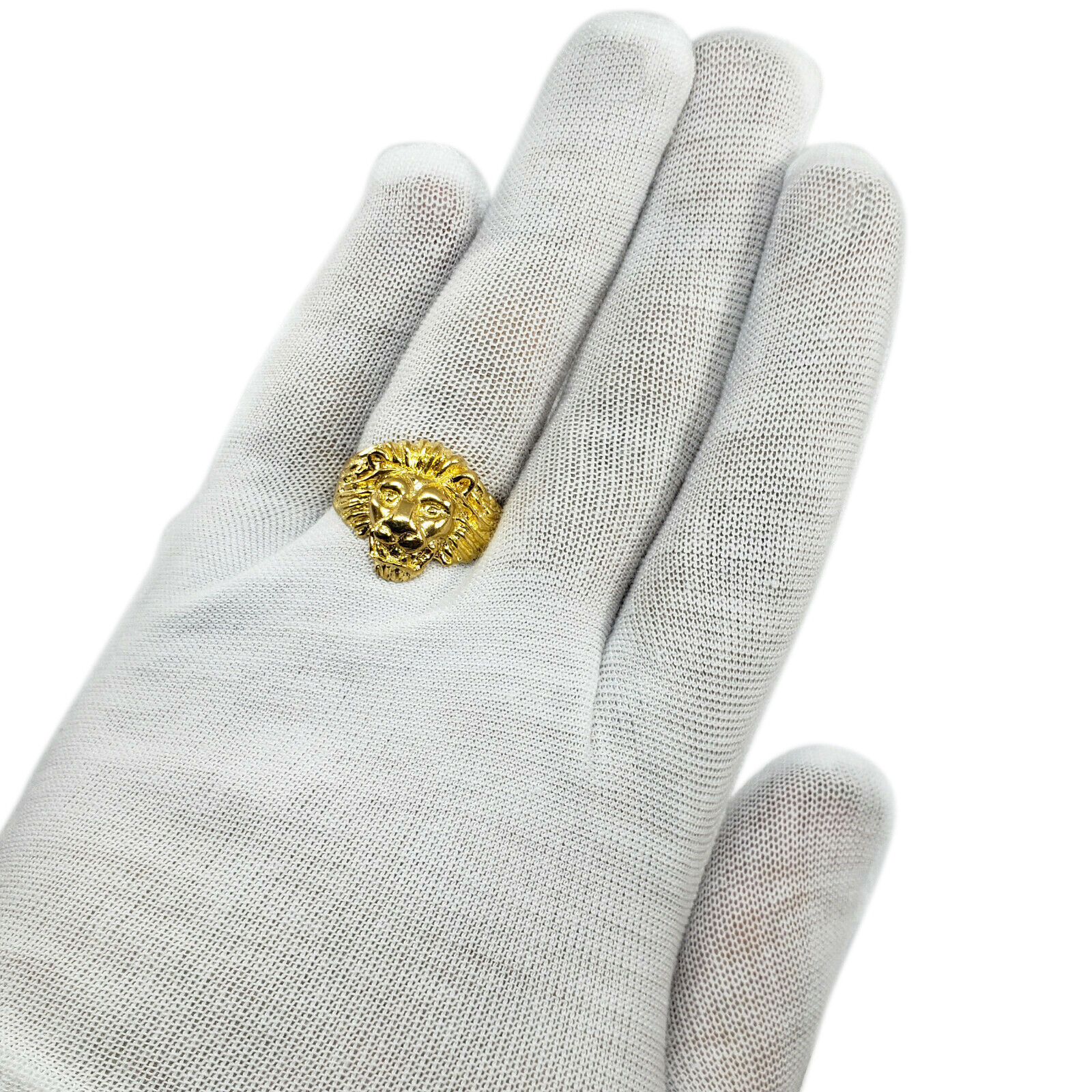 Solid 24K Yellow Gold Handcarved Large Heavy Mens Lion Ring Size 5 – 11