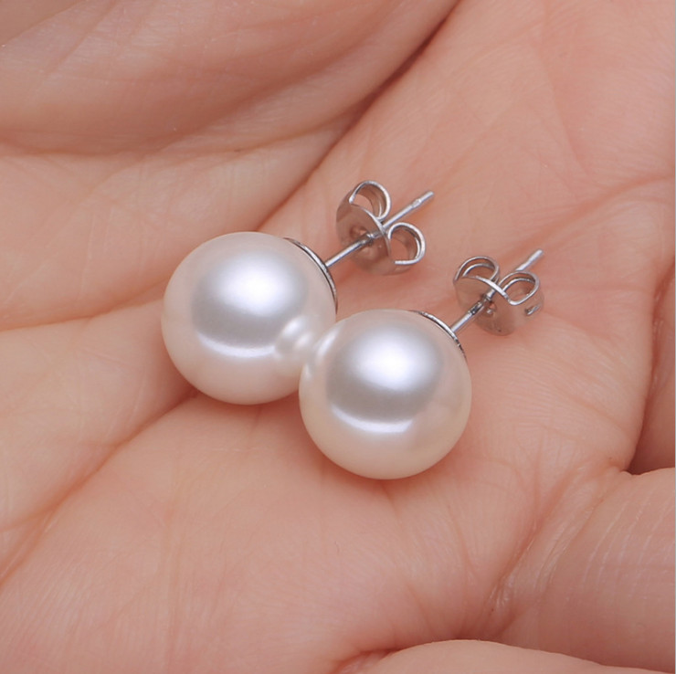 6mm Round 925 Sterling Silver Natural South Sea Shell Pearl Stud Post Earrings