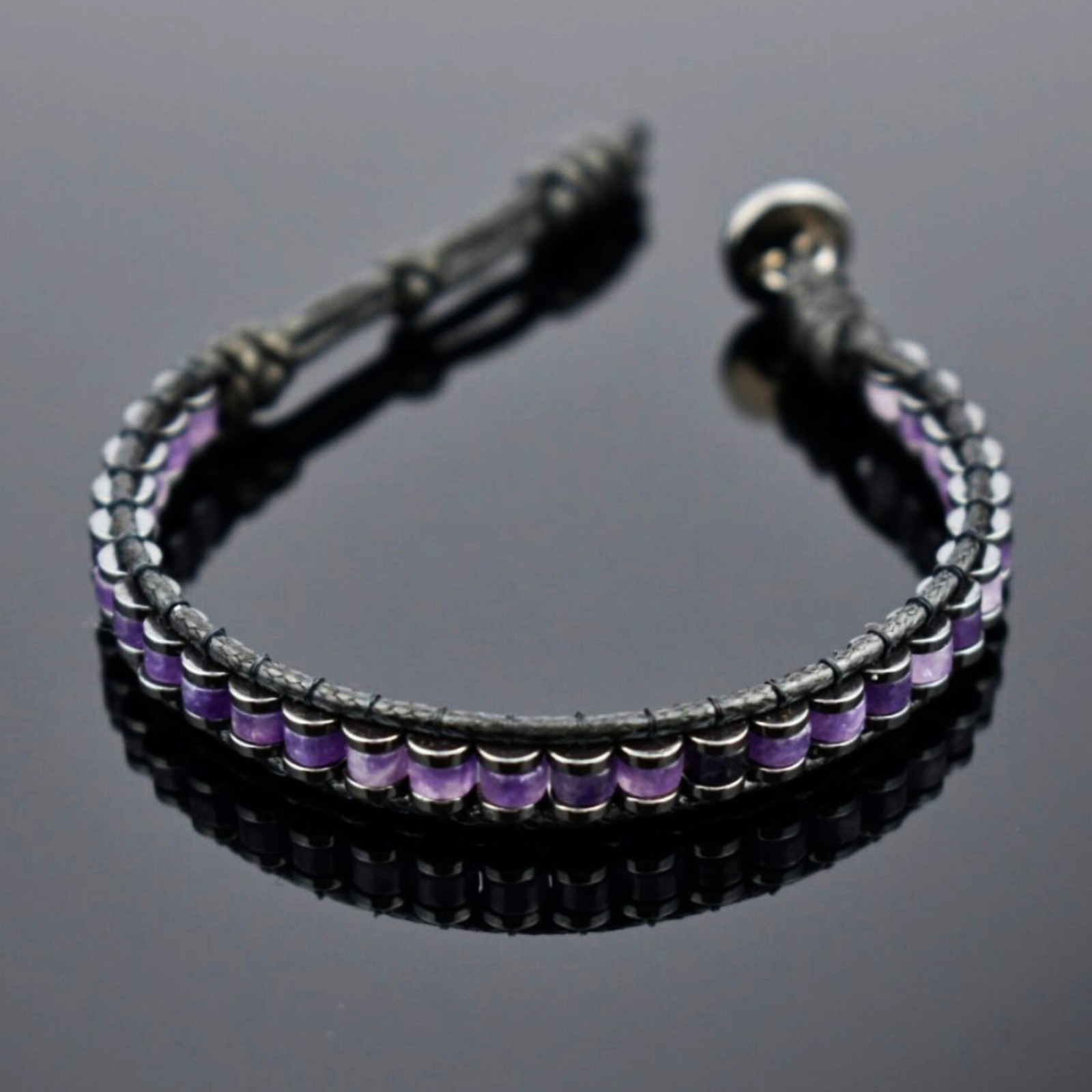 Real Amethyst Leather Crystal Healing Women Men Protection Retro Bracelet Gifts