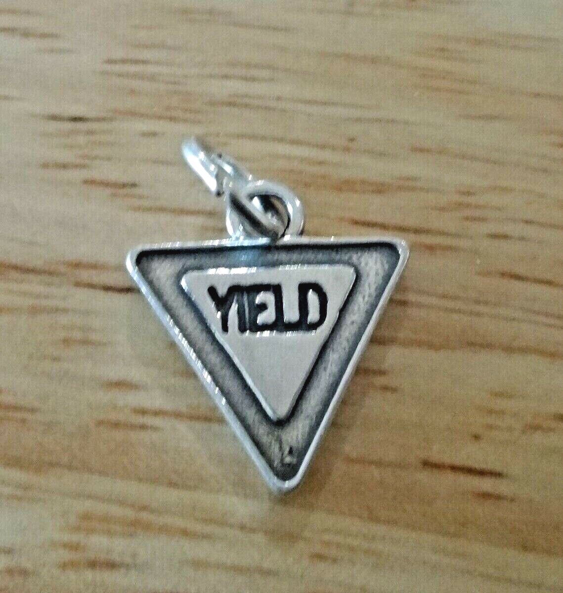 Sterling Silver 16x14mm Driver Yield Road Sign says Yield Charm