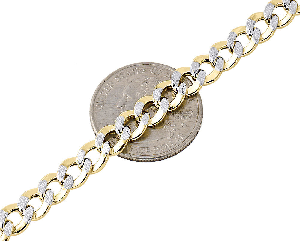 1/10th 10K Yellow Gold Diamond Cut Curb Cuban Link Chain Necklace 7mm 18-30 Inch