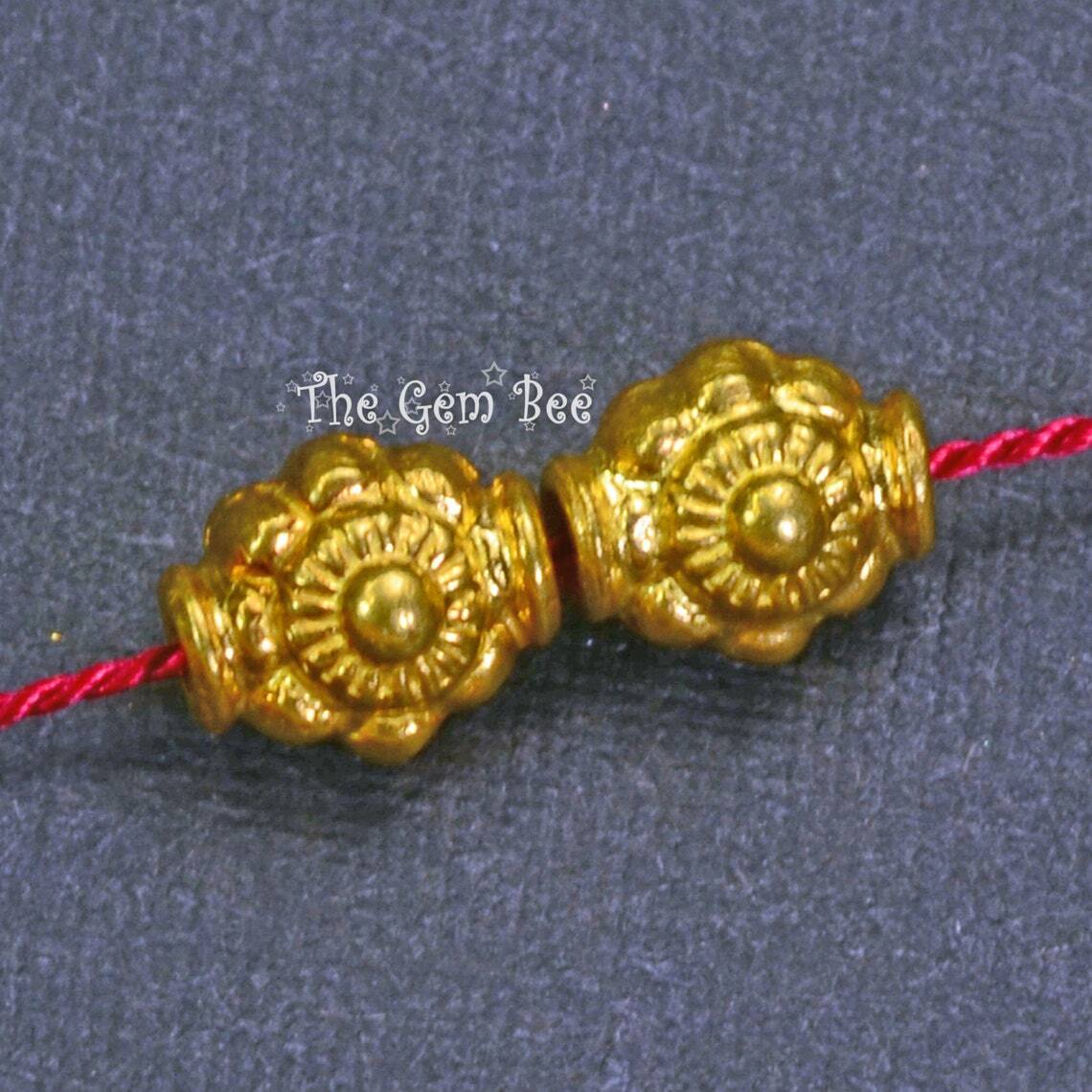 4.8mmx5.5mm 18k Solid Yellow Gold Fancy Flower Spacer Beads PAIR