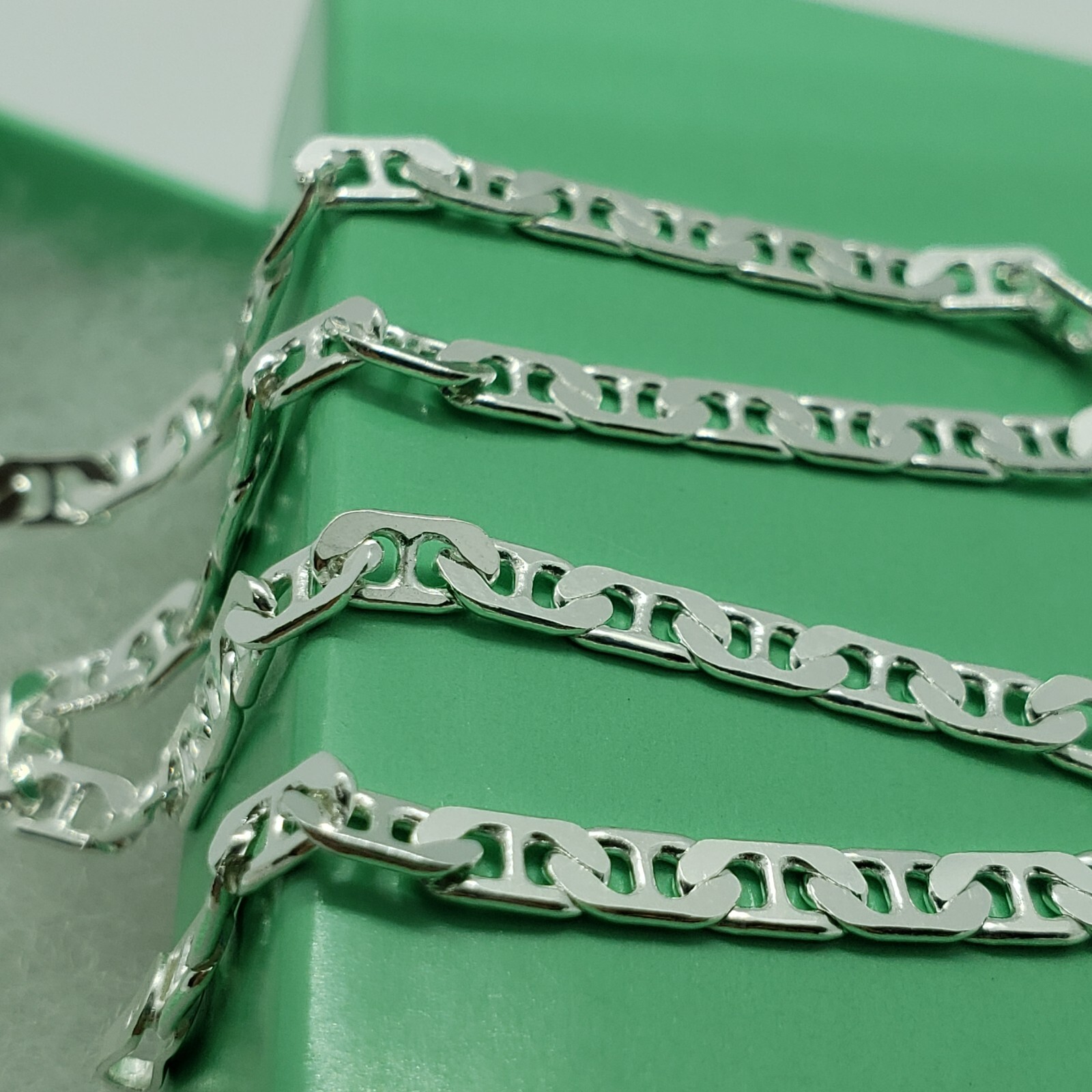 925 Sterling Silver Italy Flat Mariner Link Chain Necklace Bracelet 3mm 7″ ~ 30″