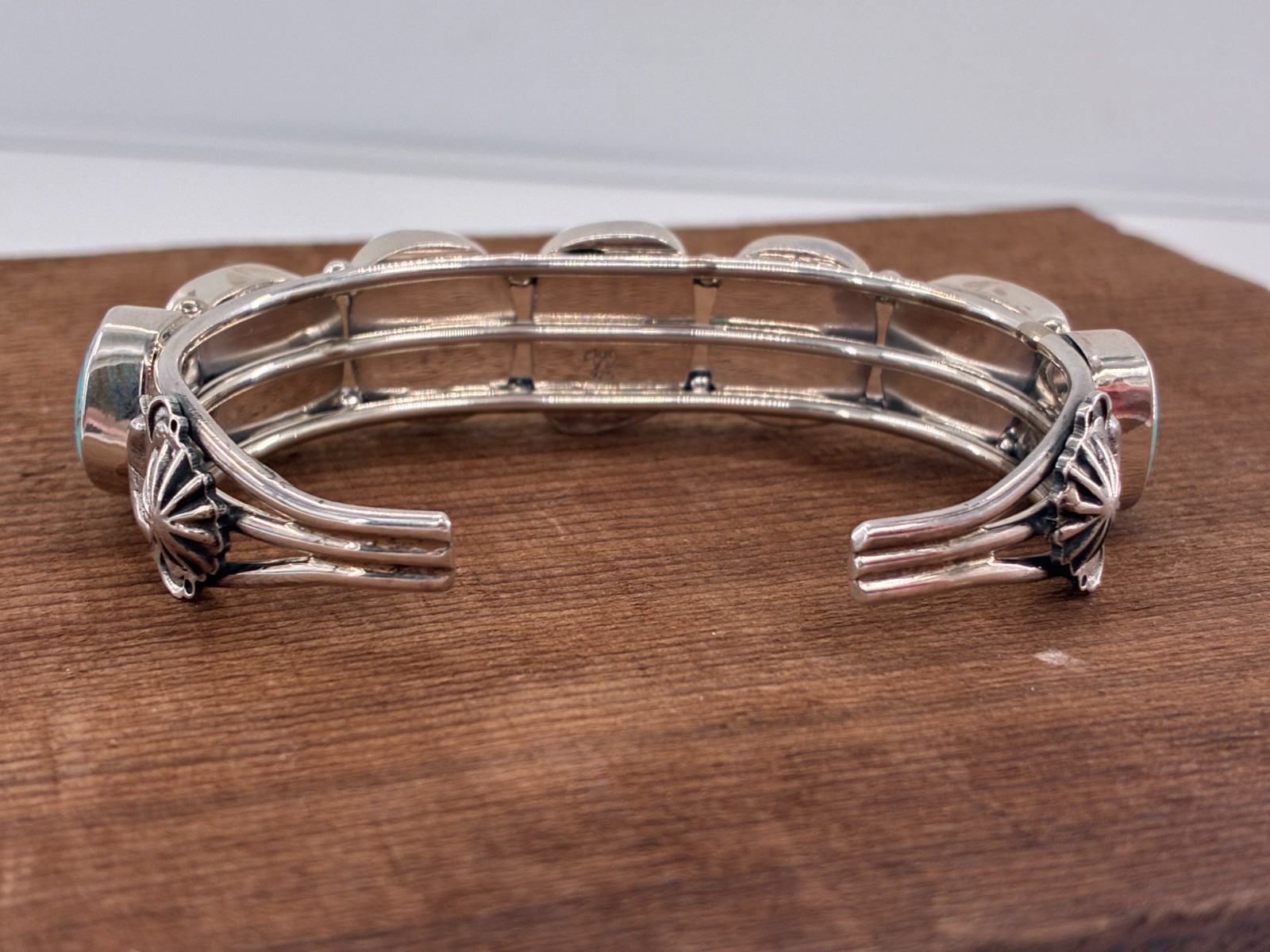 Chaco Canyon Kingman Turquoise 7 Stone Cuff Sterling Silver Bracelet Size 6.25in