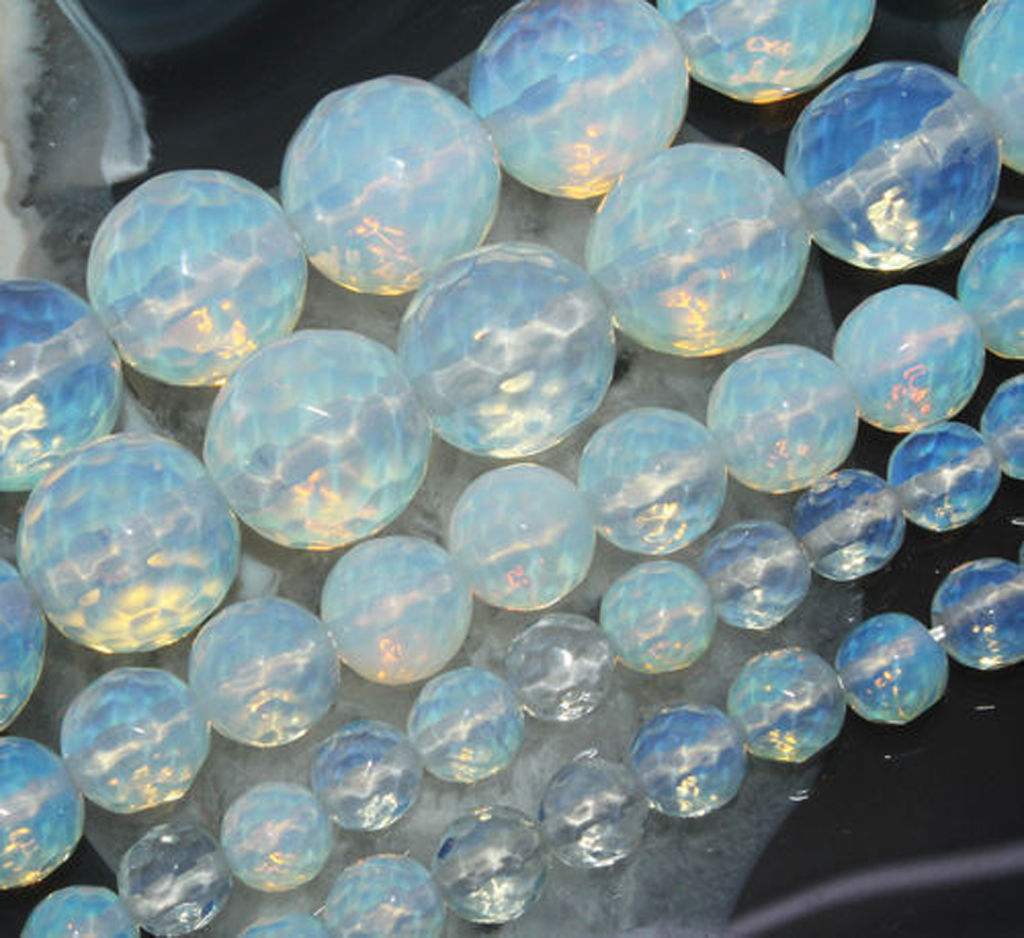 Faceted 6/8/10/12/14mm Sri Lanka White Moonstone Gemstone Round Loose Beads 15”