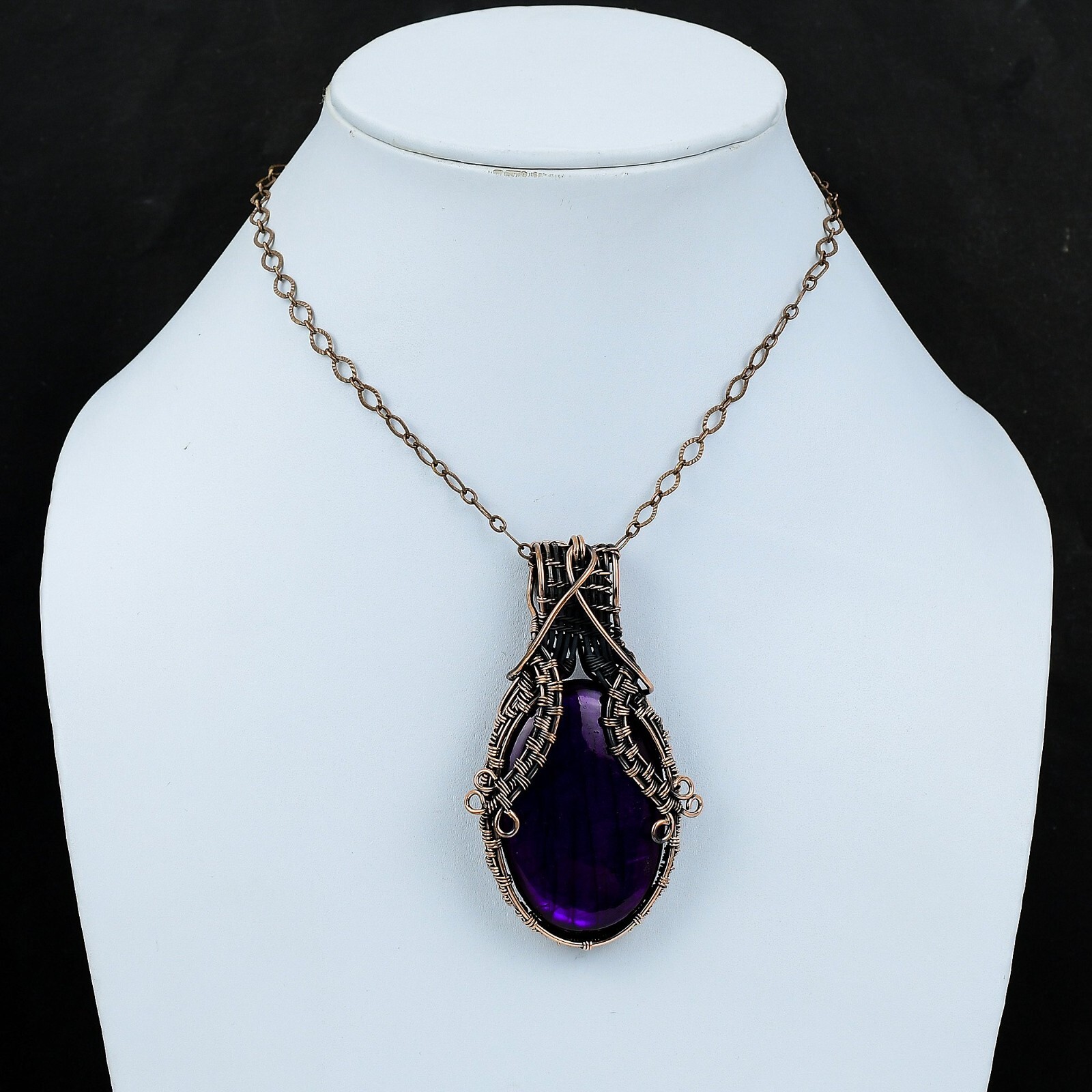Purple Fire Labradorite Wire Wrapped Pendant Handcrafted Copper Dailywear 3.07″
