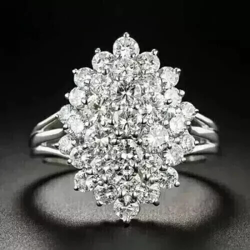 Women’s Cluster Anniversary Ring 14K White Gold Plated 2bCt Lab Created Diamond