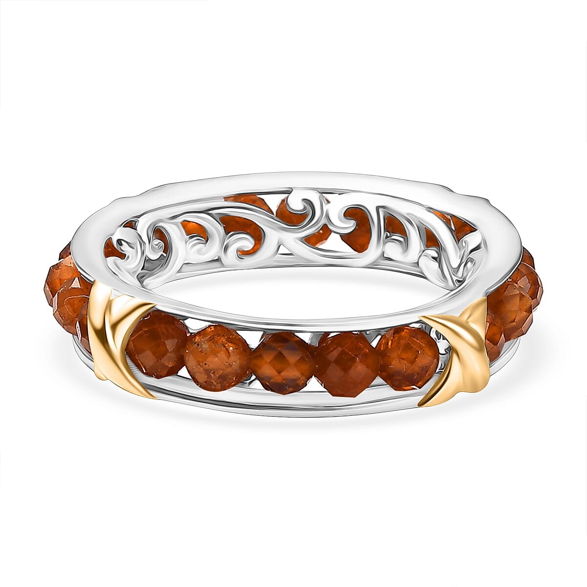 10.00ctw Premium Ceylon Hessonite Criss Cross Ring Platinum Bond Size 7