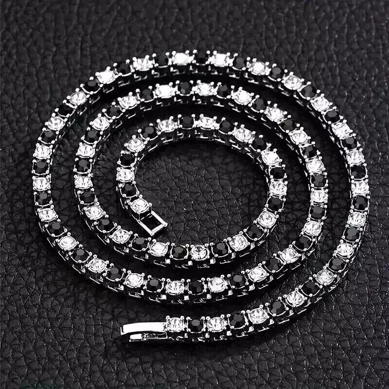 20Ct Round Cut Lab Created Black Diamond Tennis Necklace 14K White Gold Plated